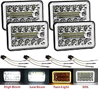 Vista 1 de 4 PCS DOT Approved 4x6 Inch Halo Headlights Replacement H4651 H4652 H4656 H4666 H6545 Compatible With Peterbilt Kenworth Freightinger Ford Probe
