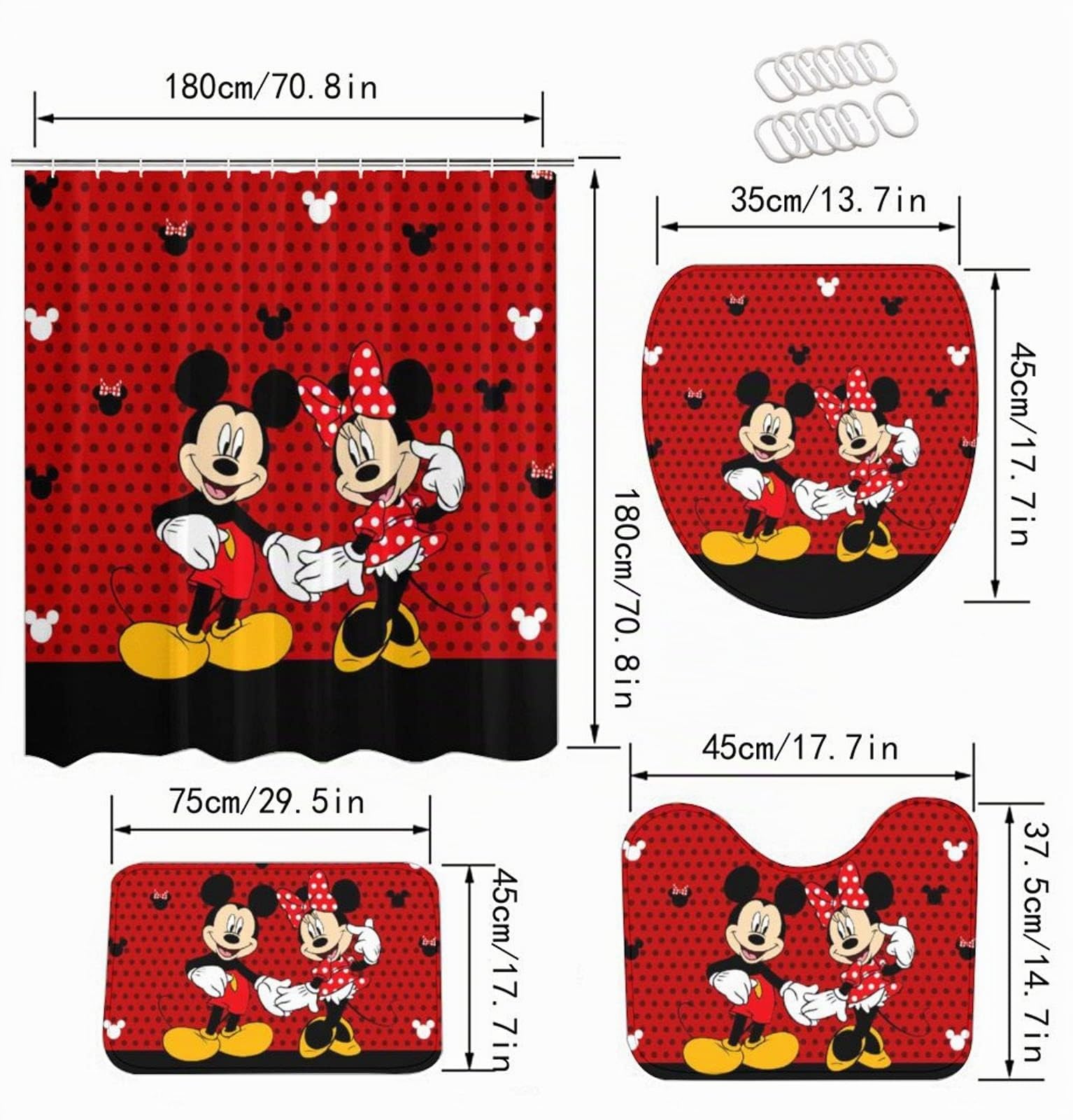 y6iiyy Clothing Duschvorhang-Set mit rutschfesten Teppichen, WC-Deckelbezug und Badematte, wasserdichtes Polyestergewebe, Badezimmervorhang mit 12 Haken, 183 x 183 cm, 4-teilig