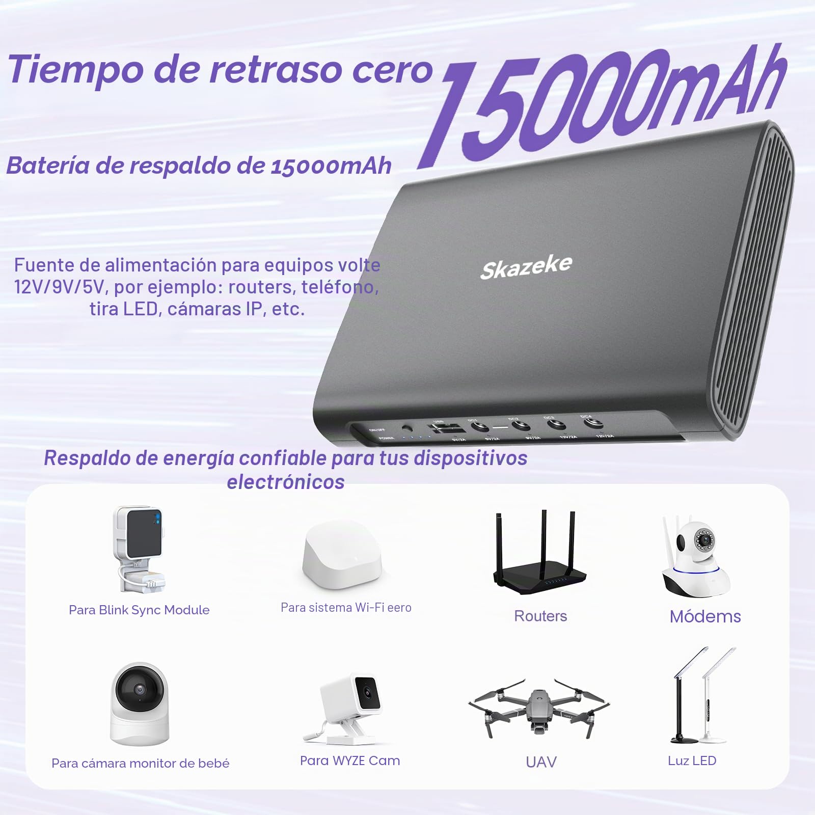 Mini UPS, sistema de alimentación ininterrumpida de 15000 mAh con salida de CC USB 5 V/2 A CC 5 V/9 V/12 V/2 A, batería de respaldo para enrutador, módem, cámara de seguridad, extractor de leche y más
