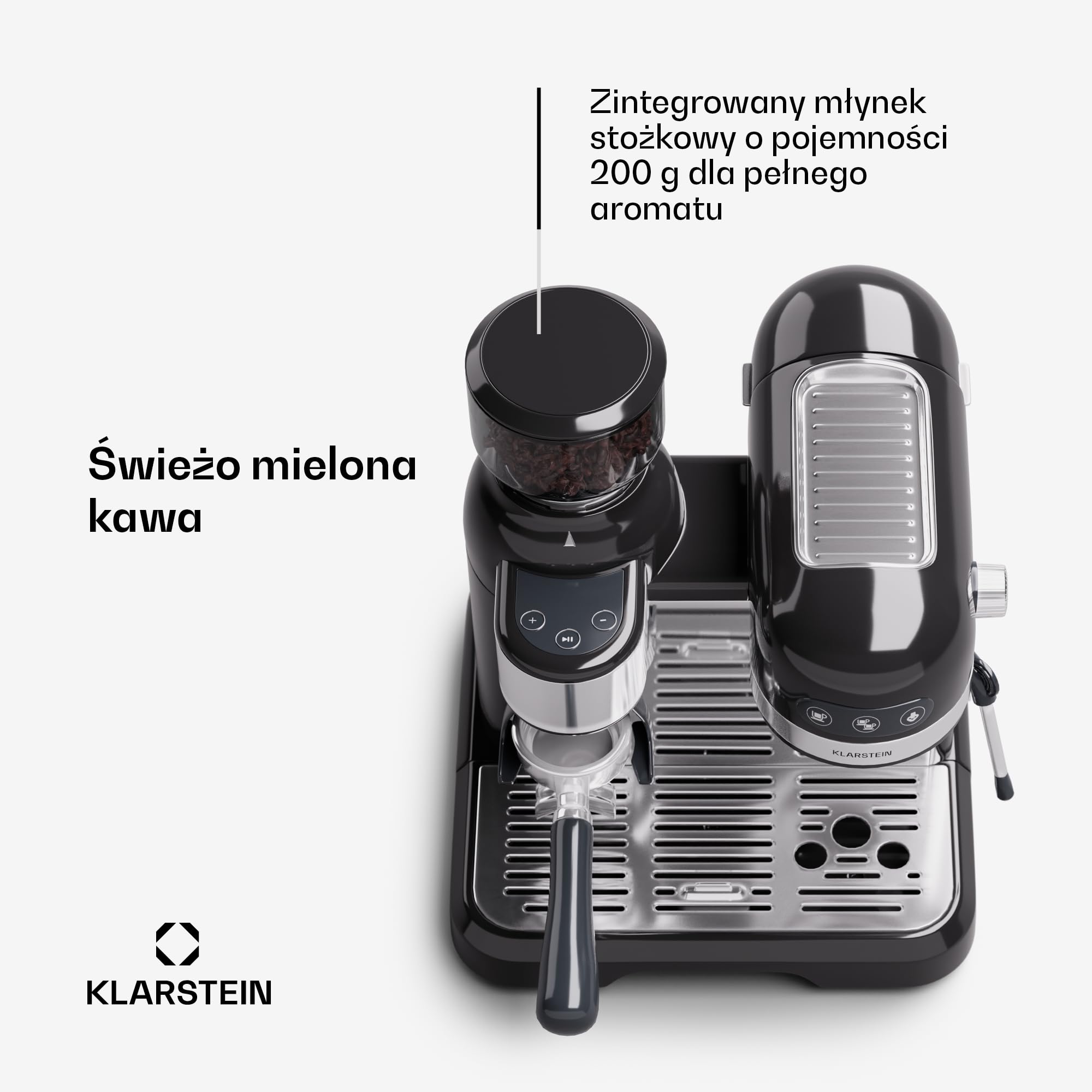Klarstein Ekspres do espresso ze spieniaczem do mleka, 1,4 l retro mini ekspres do espresso z sitkiem, 1550 W, mały, zbiornik na mleko 0,5 l, blok termiczny, ekspres do kawy cappuccino