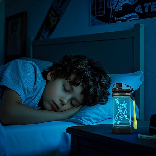 Miniatura 5 de YuanDian Regalos de hockey para niños, botella de agua iluminada – 14 onzas Tritan libre de BPA ecológico – Cool LED Sport Cups regalo para