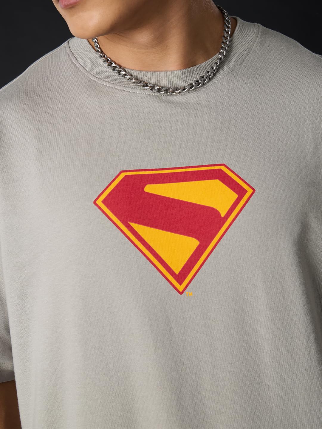 The Souled Store Superman: Take Me Home mężczyźni i chłopcy z krótkim rękawem, okrągły dekolt, szary, grafika z nadrukiem bawełnianym, lekka koszulka całoroczna oversized