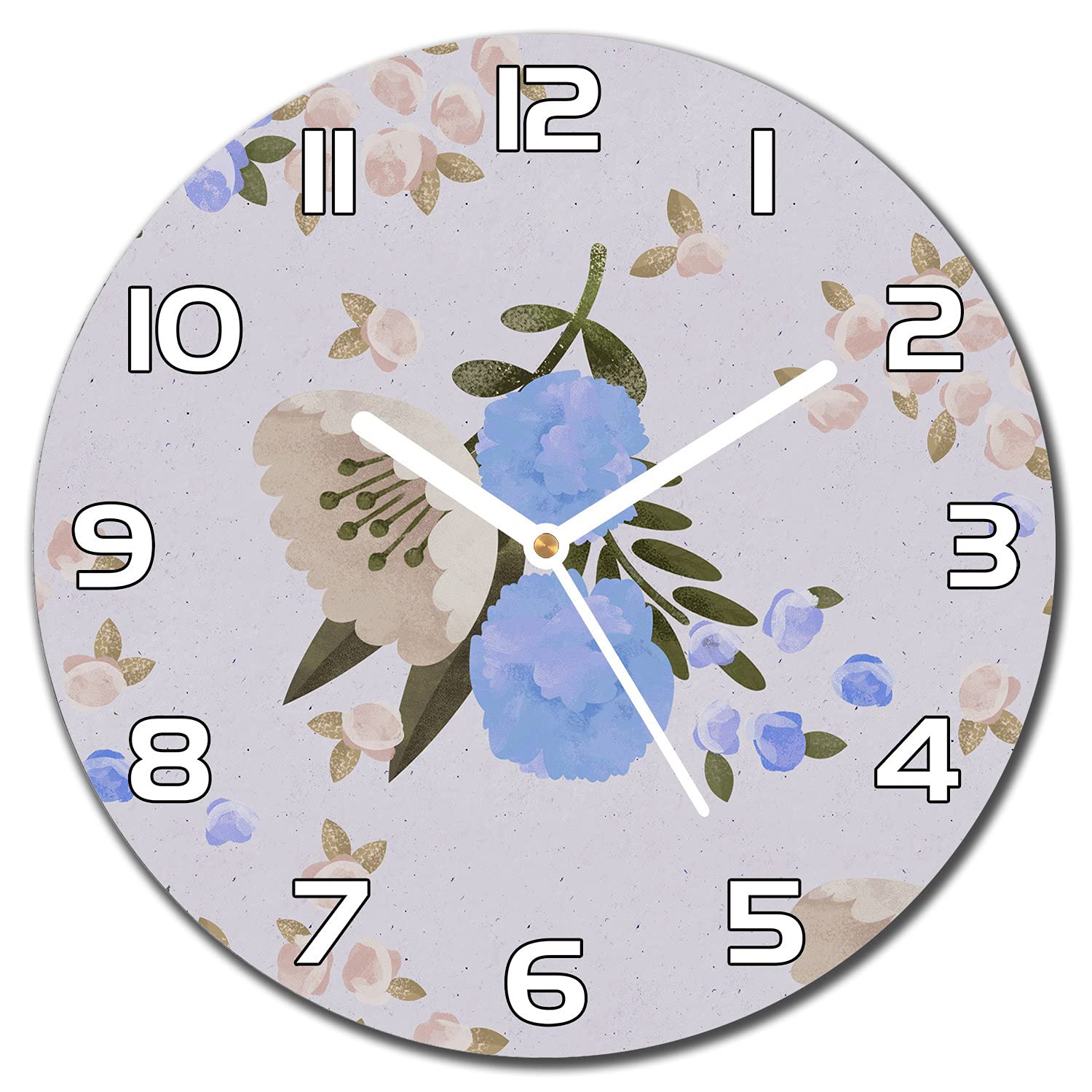 Horloge en verre 30 cm Poppies de Fleurs avec aiguilles blanches