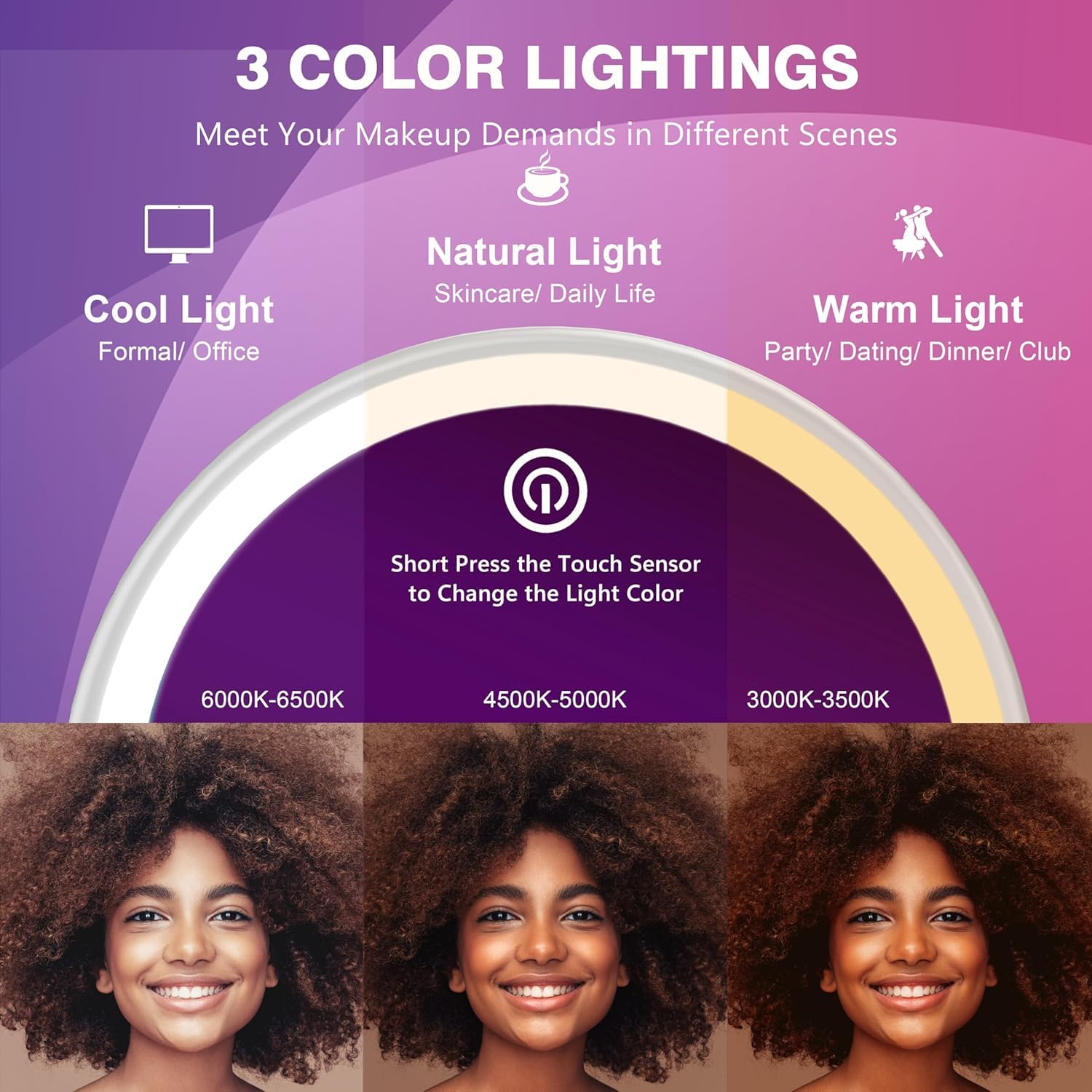 Auxmir Miroir Grossissant 30x Lumineux - Rechargeable avec 3 Modes D'éclairage LED - Ventouse d'attache Ajustable à 360° sans Fil - Miroir Cosmétique Portable pour Salle de Bain, Voyage