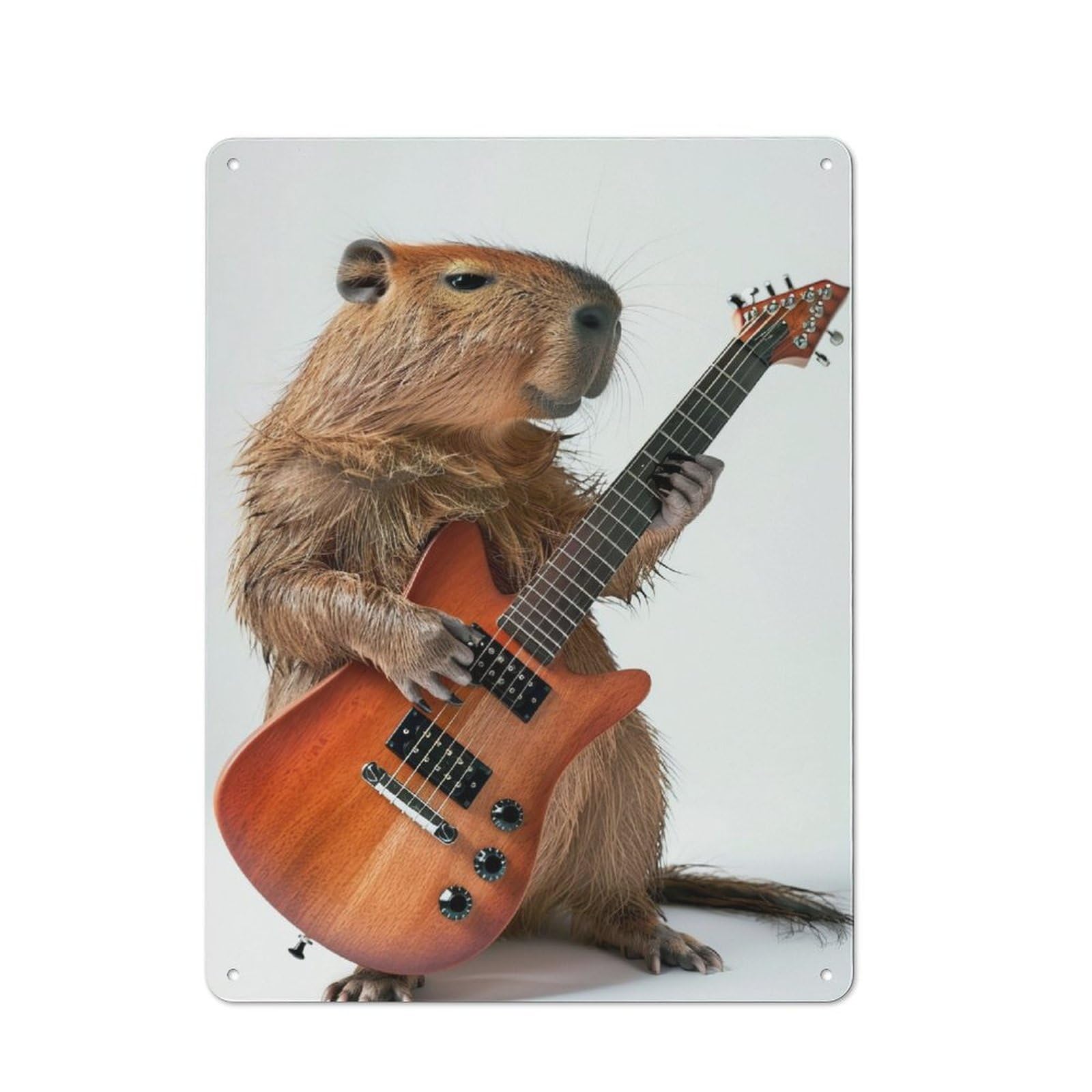 Junmoney Capybara Guitar Industrial Metal Wall Decor 40X30cm, Metal Wall Sign For Tool Room, Garage, Studio Or Home Bar