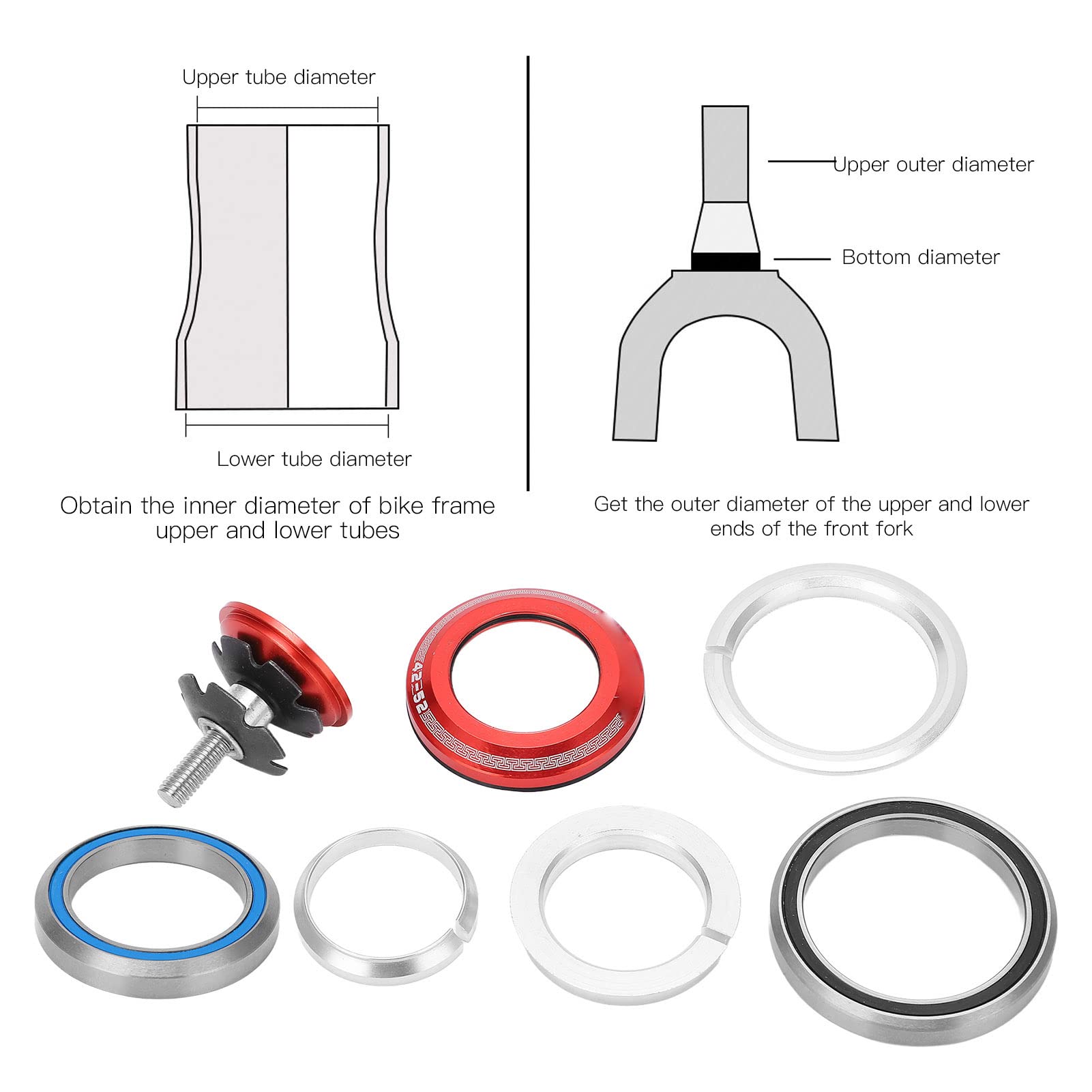 KIMISS Set Cuscinetti Sterzo Per Bici, 42-52mm, Per Forcella Anteriore Con Tuba Conico O Dritto, In Alluminio Anodizzato