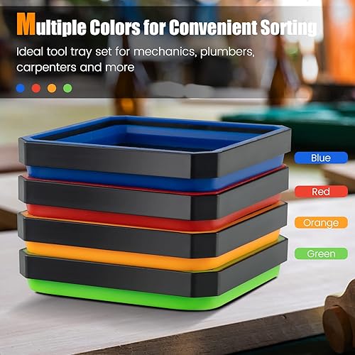 Miniatura 5 de Goplus Bandeja plegable magnética, paquete de 4 cuencos plegables de silicona para piezas pequeñas, tornillos, pernos, tuercas, pasadores, juego de