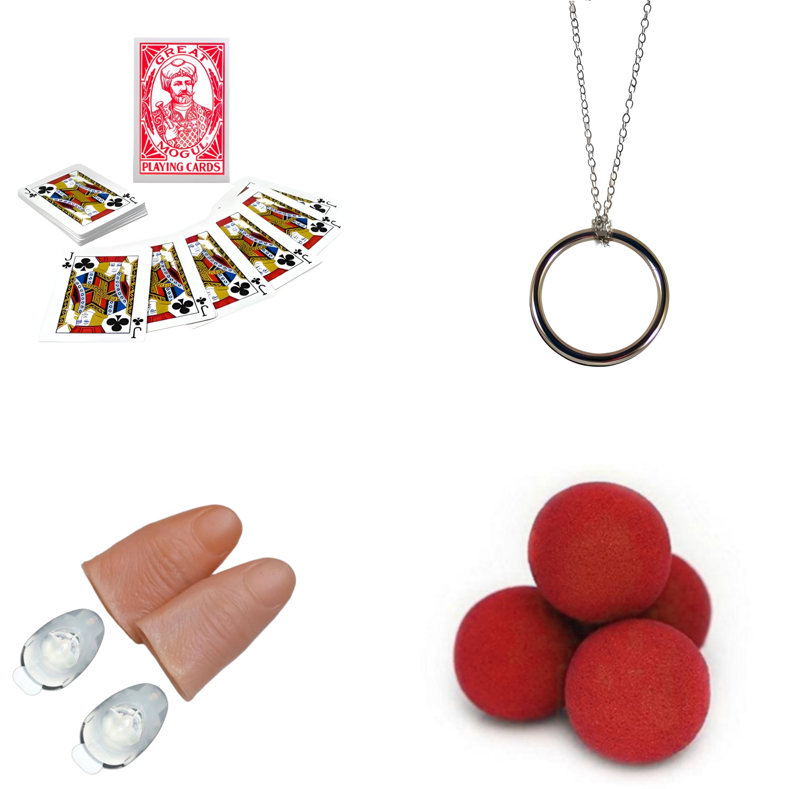 Magic Tricks Kit Including 4 Classic Tricks - Svangali Deck,Magic Ring on Chains,Light up Thumb tip 4 Sponge Balls for Streets Magic Props Set and Close Up Magician Kit