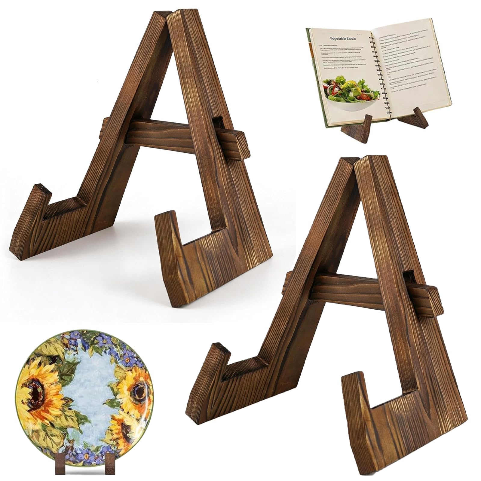 2 pcs Recipe Book Stand, Cookbook Stand, Book Holder for Kitchen, Wooden Book Stand, Book Display Stand, Sturdy Construction， iPad, Tablet, Magazine Display, Kitchen Counter Decor Gift for Mum﻿