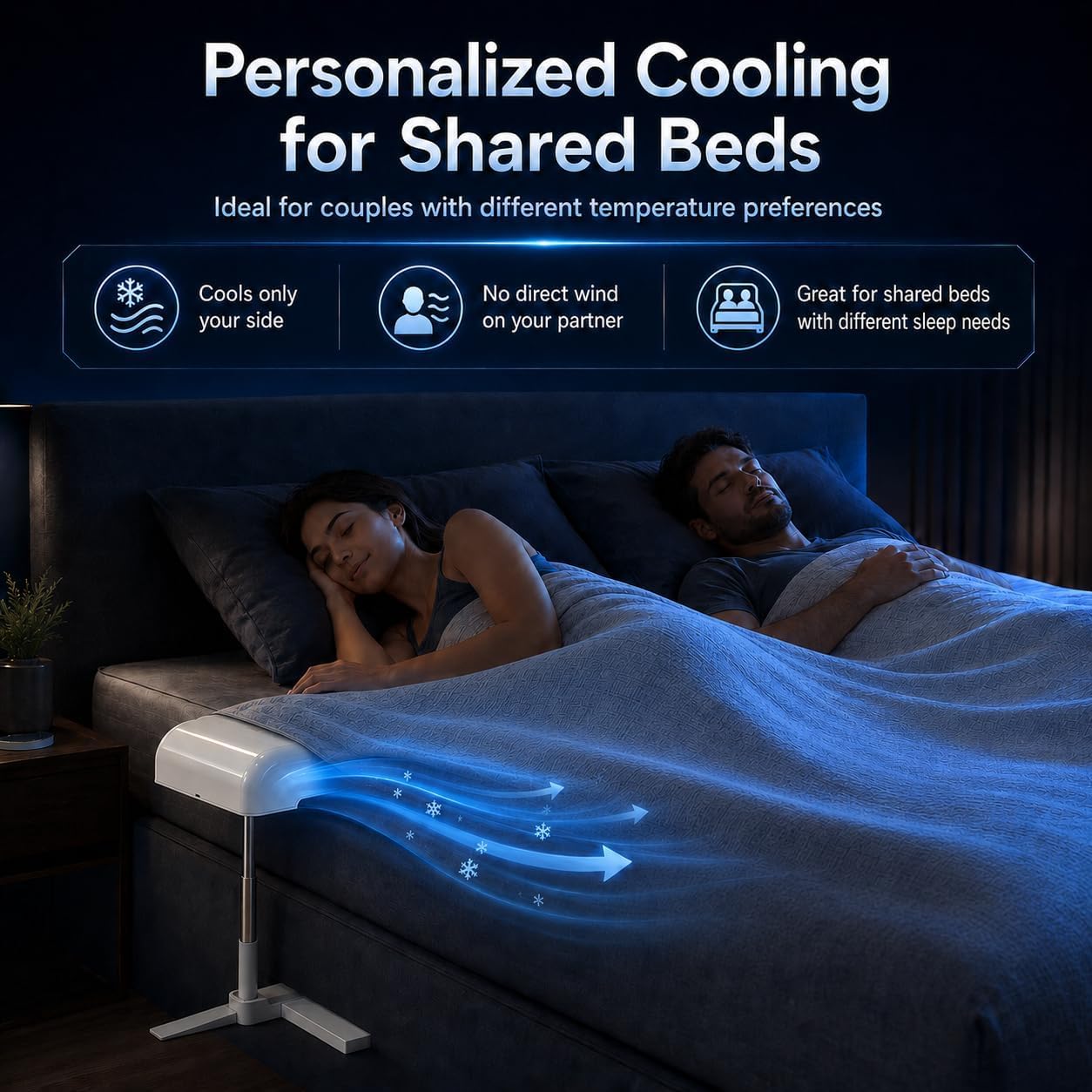 Système de refroidissement pour lit, ventilateur sous les draps avec 5 vitesses réglables, ventilateur rafraîchissant pour dormeurs ayant chaud et sueurs nocturnes