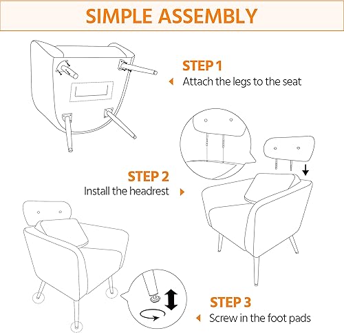 Miniatura 9 de Yaheetech Silla decorativa, acogedora silla de sala de estar con reposacabezas ajustable, silla de tocador Boucle con almohada lumbar y patas