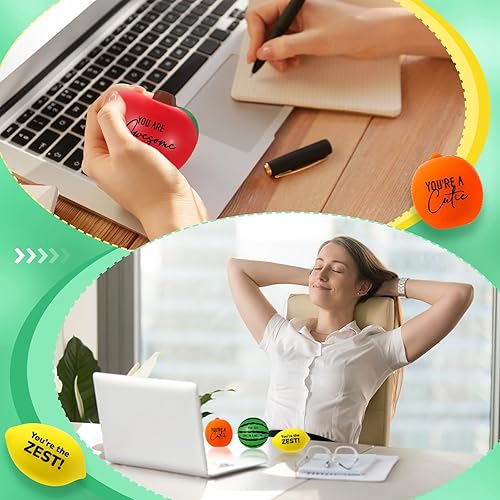 Miniatura 7 de 64 bolas de agradecimiento para el estrés de frutas, bolas de estrés para adultos, bolas inspiradoras para apretar, bolas de espuma suave para
