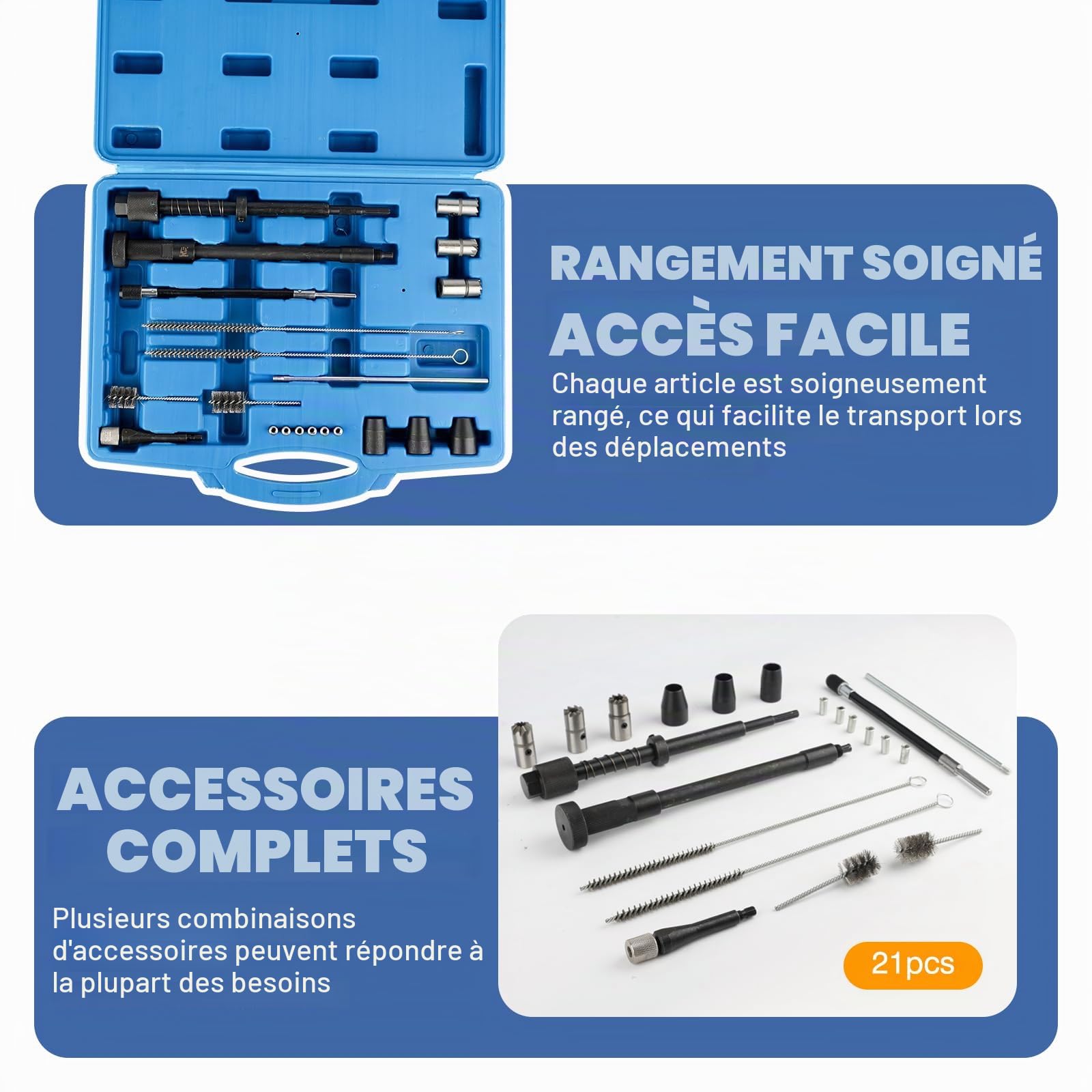 Kit de fraisage de sièges d'injecteurs (21 pièces), Jeu de Fraises