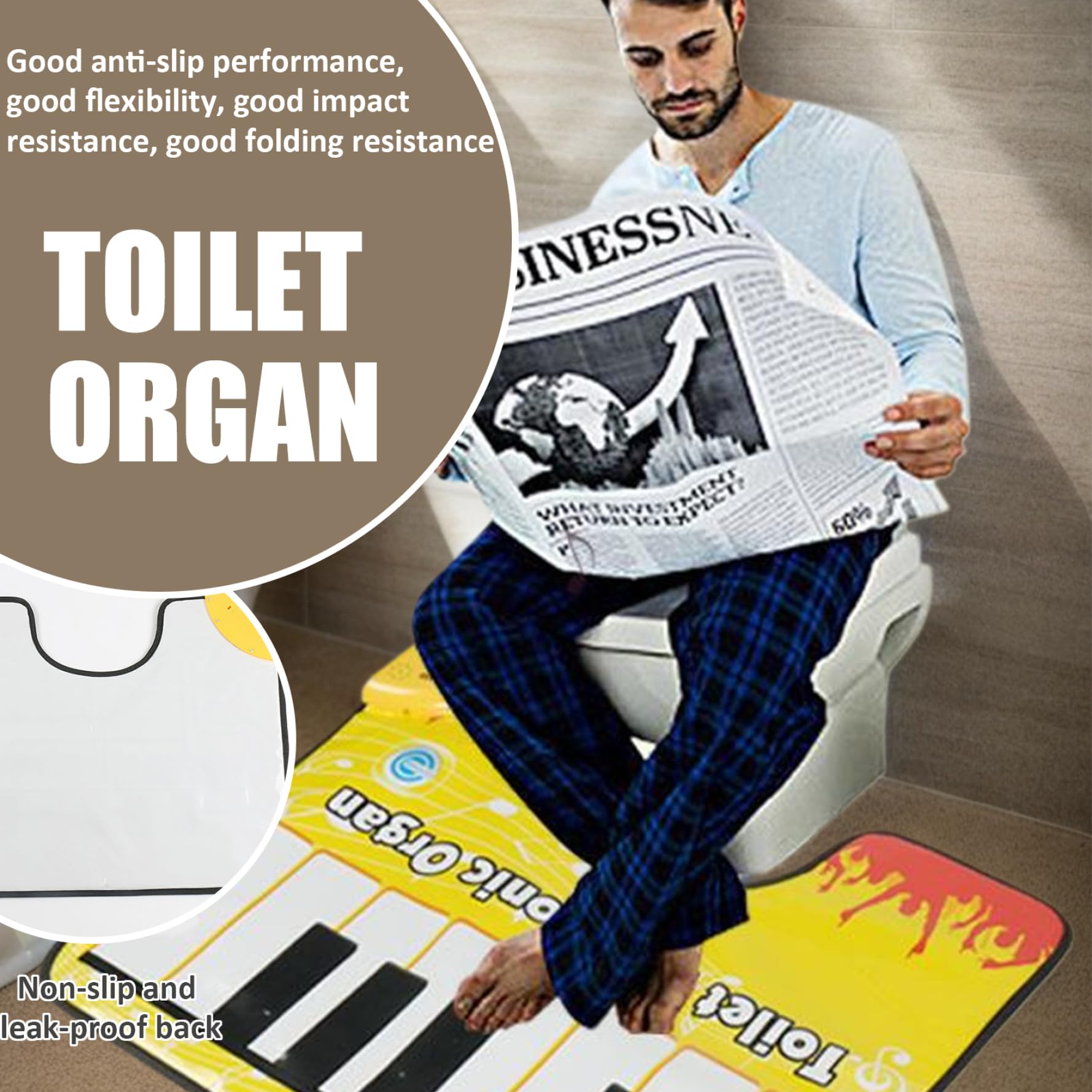 Mat de Piano para el Inodoro Mat de baño Musicia de Piano Musicial Funny Musical Toe Toe Topping Mat con Respaldo Antideslizante Auto Power-Off Toilet órgano electrónico 23.6x18.9 en