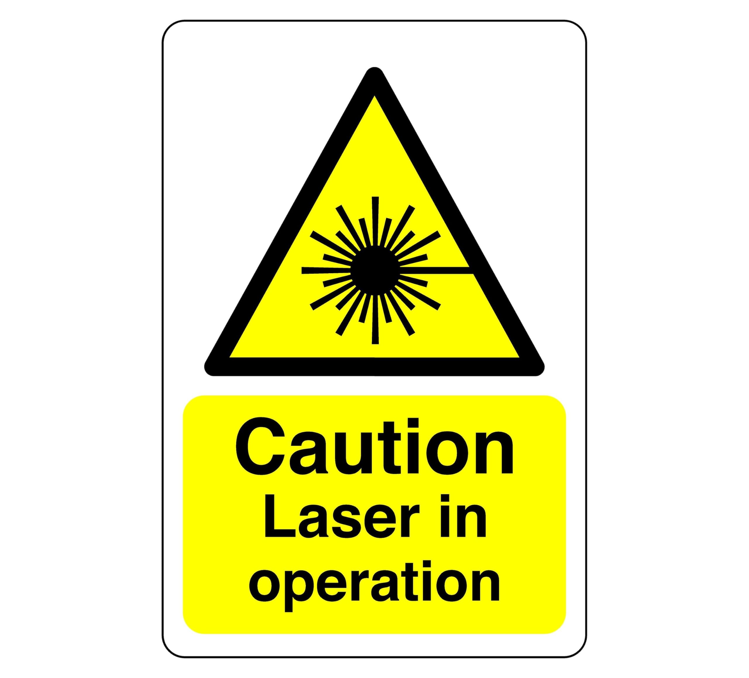 Caution laser operation sign - High tack self-adhesive sticker (300mm x 200mm) Viewing Distance within 7m.