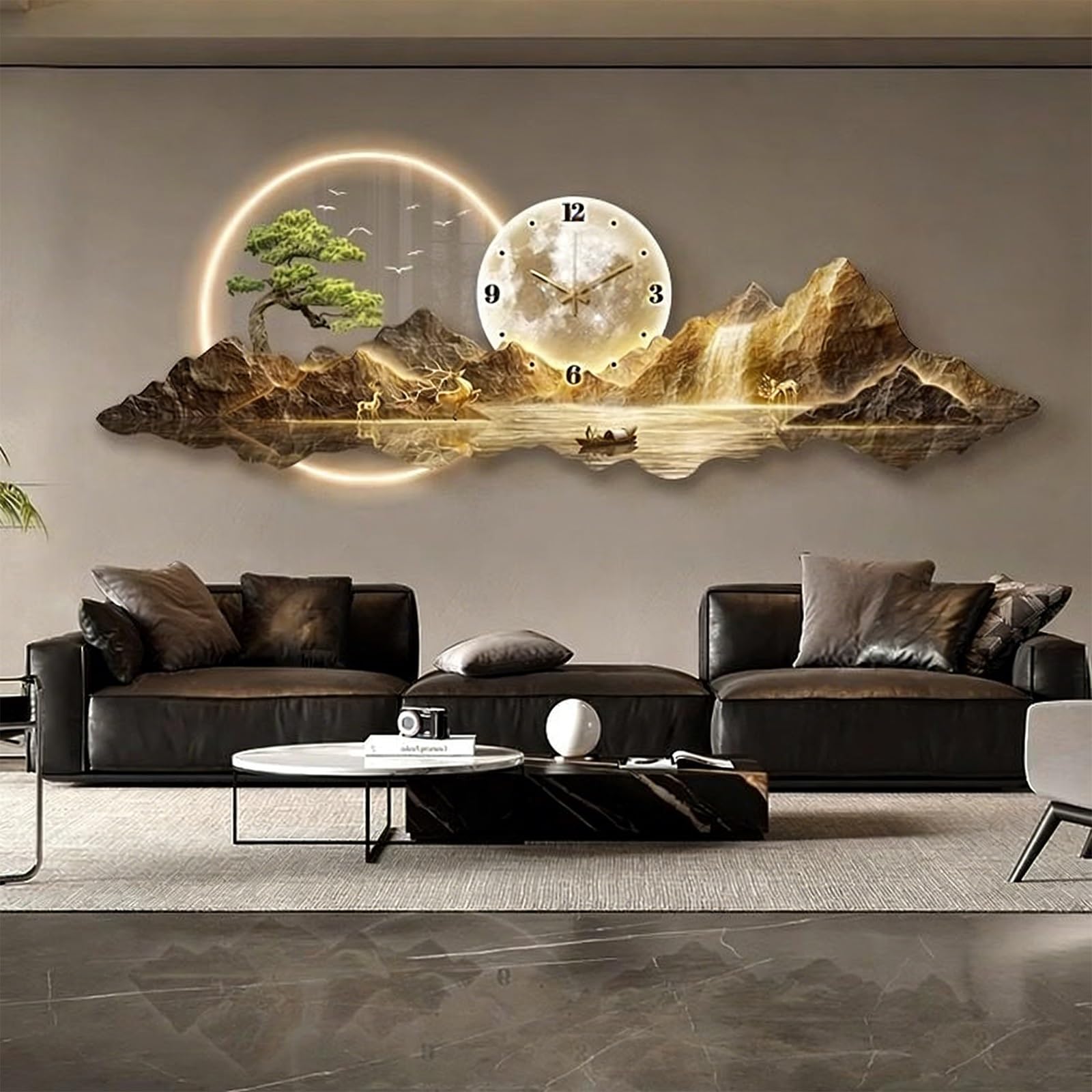 Decorazione da Parete Moderna in 3D Scultura da Parete A LED 3D Dipinti Murali Cinesi per Camera da Letto Soggiorno Ufficio(Style C,35 * 100cm/13 * 39in)