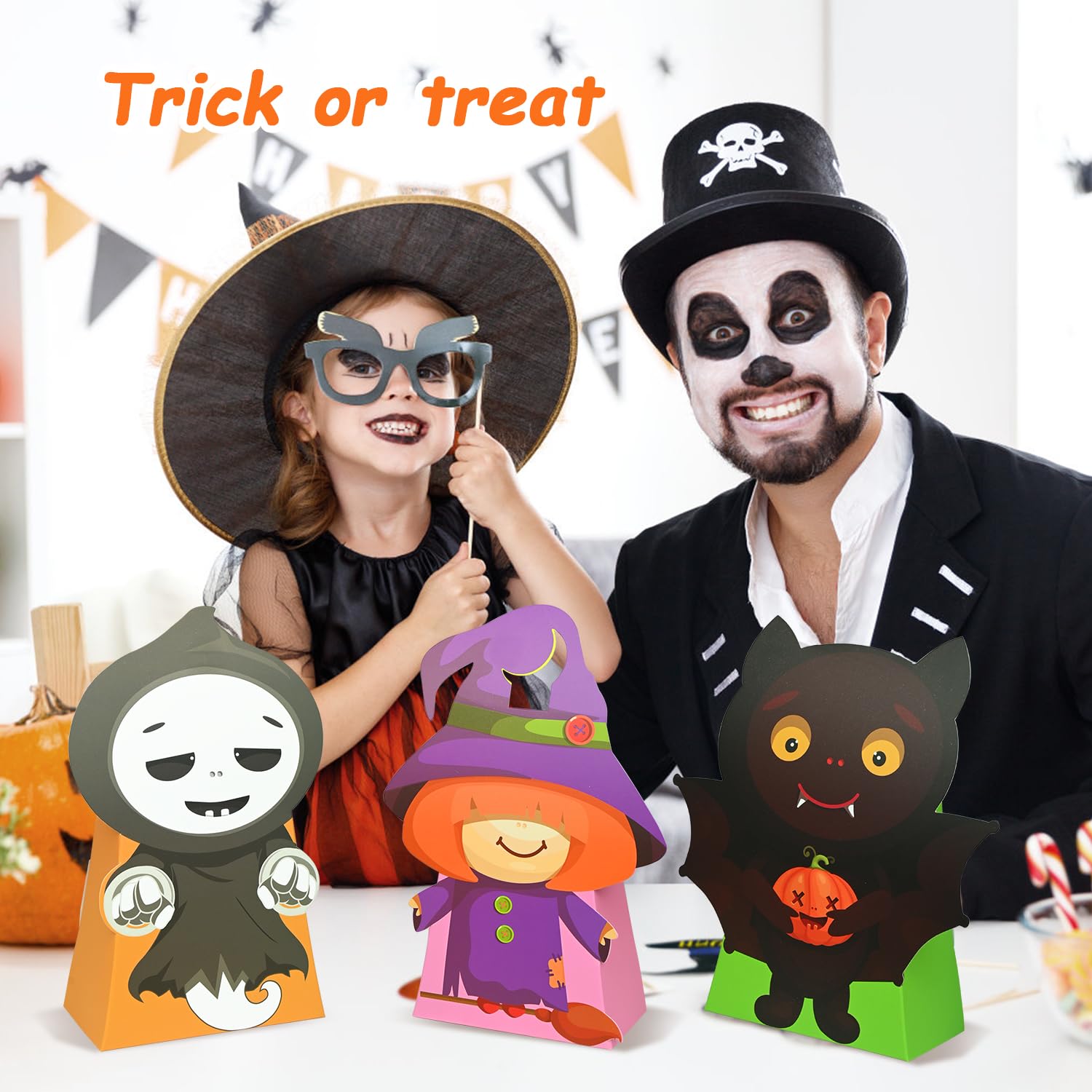 Nimbbex Halloween-Leckerli-Tüten, 3D-Form, faltbare Halloween-Leckerli-Boxen, kleine Süßigkeiten-Geschenktüten für Partygeschenke, Klassenzimmer-Austausch, Dekoration, 24 Stück