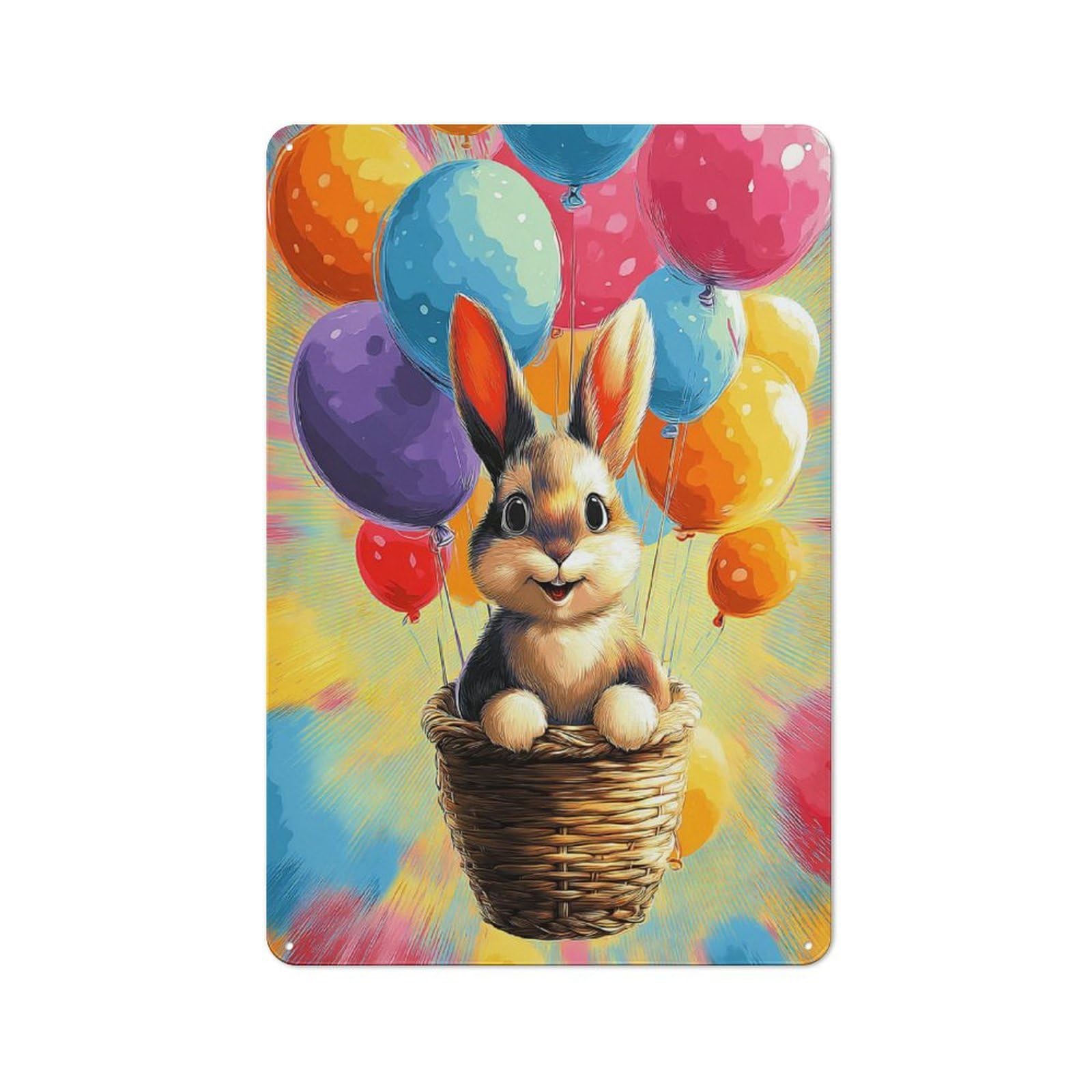 Junmoney Bunny Floating With Balloons Metal Sign 30X20cm With For Workshop Wall, Rustic Decor, Wall Decoration For Workshops And Hobby Rooms