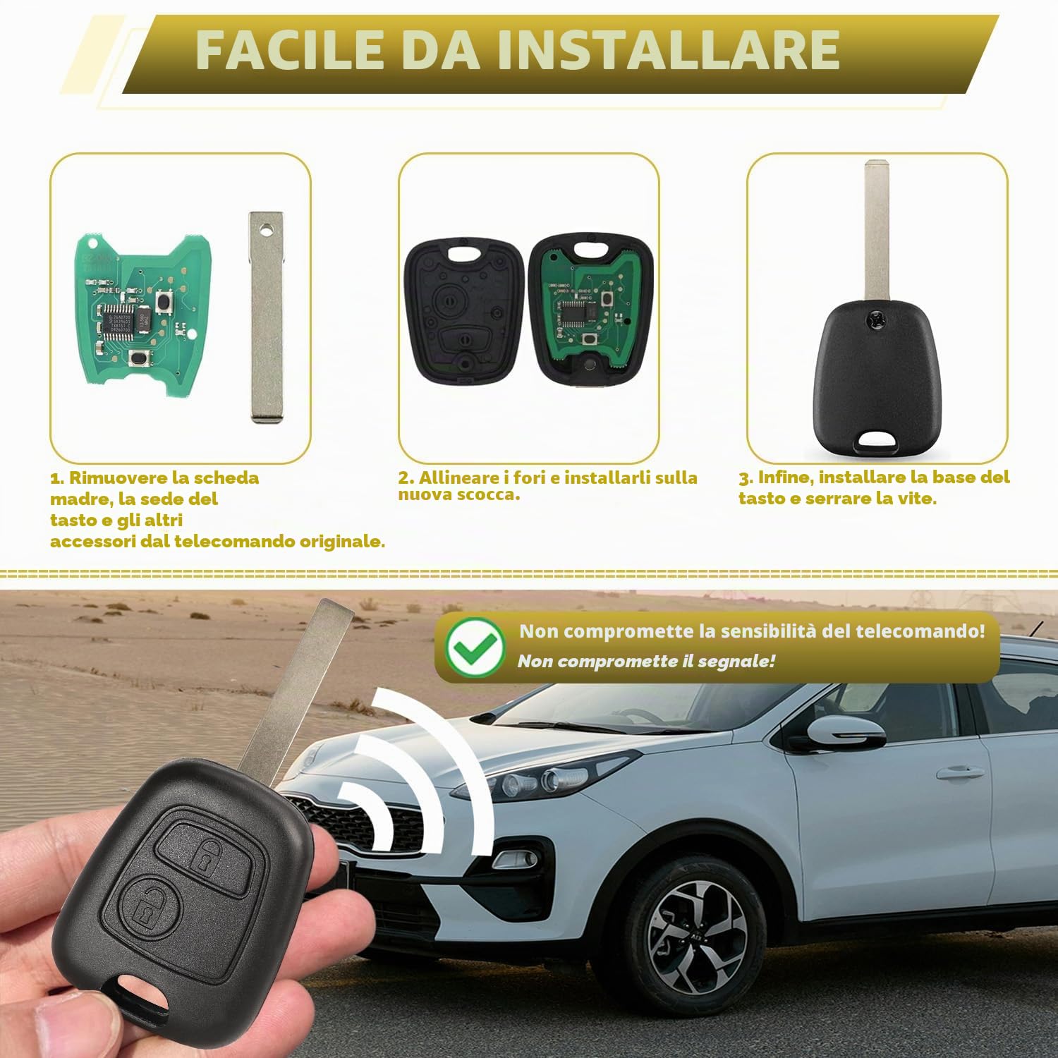Custodia Chiave Auto Compatibile Peugeot 106 107 206 207 208 306 307 308 406 407 C1 C2 C3 C4 C5 Picasso Berlingo Saxo Xsara Toyota Aygo 2 Tasti Telecomando