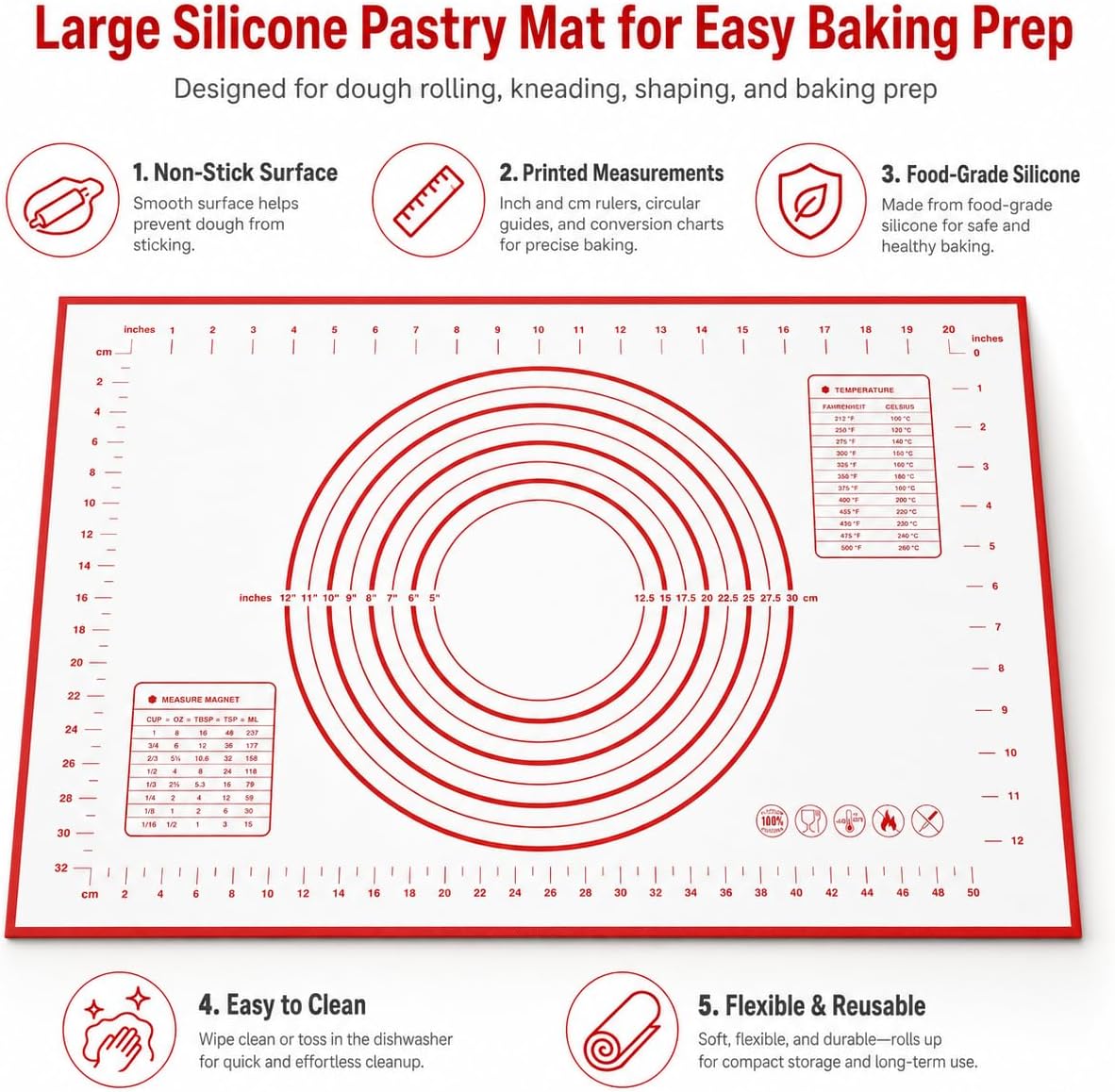 Silicone Pastry Mat 24 x 16 Inch, Dough Rolling Mat with Measurements