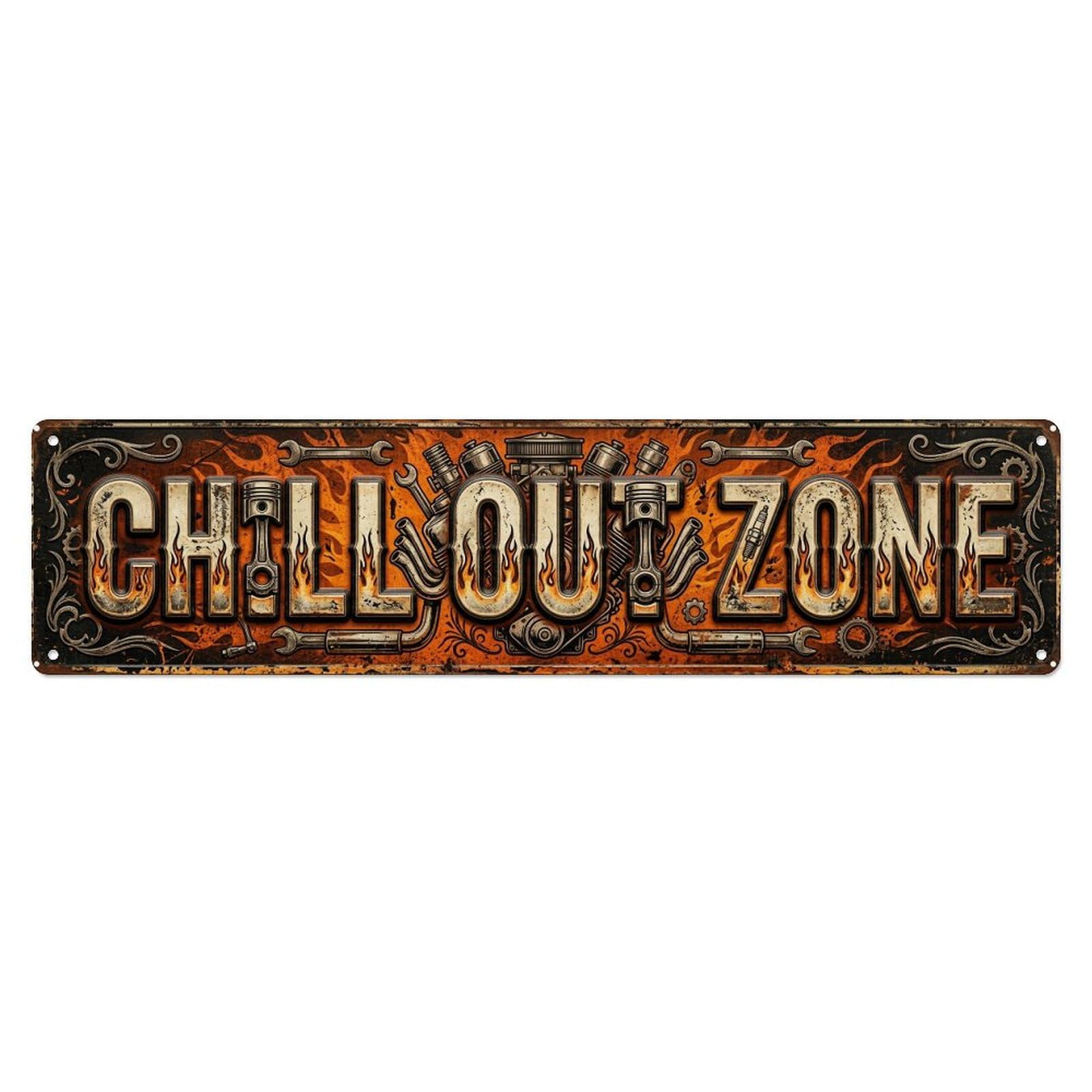Chill Out Zone Worn Garage Metal Tin Skinny Sign Plaque Wall Decor for Cafe, Club Bar, Office, Home Garden Metal Poster 4x16Inch