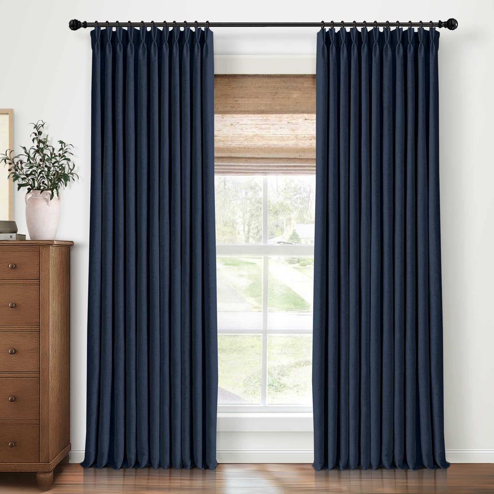 CAPALOCA Pinch Pleated Curtains Blackout, Linen Blackout Curtains 84 inches Long 2 Panels Set for Bedroom, Thermal Insulated Pinch Pleated Drapes for
