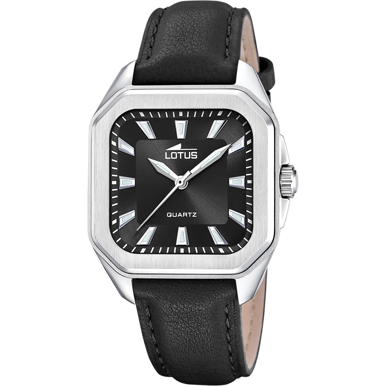 LOTUS Reloj Mujer Analógico de Cuero Negro | Movimiento de Cuarzo, Cristal Mineral de Alta Resistencia, Resistente al Agua 5 ATM, y 18968/6, Square Series