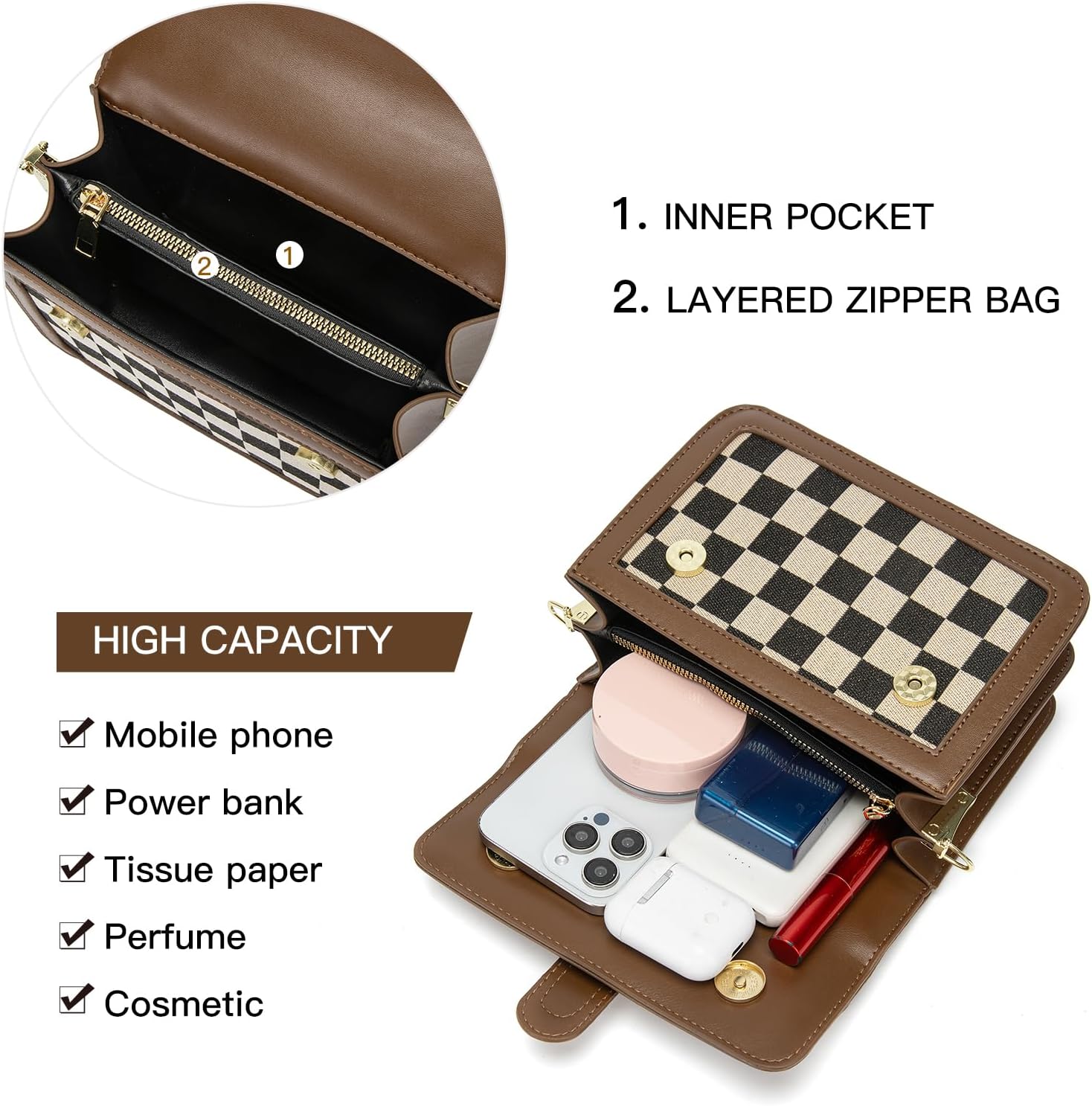 NEBIL Women Checkered Crossbody Bags,Women Checkerboard Cross Body Purses Plaid Handbags - Image 5