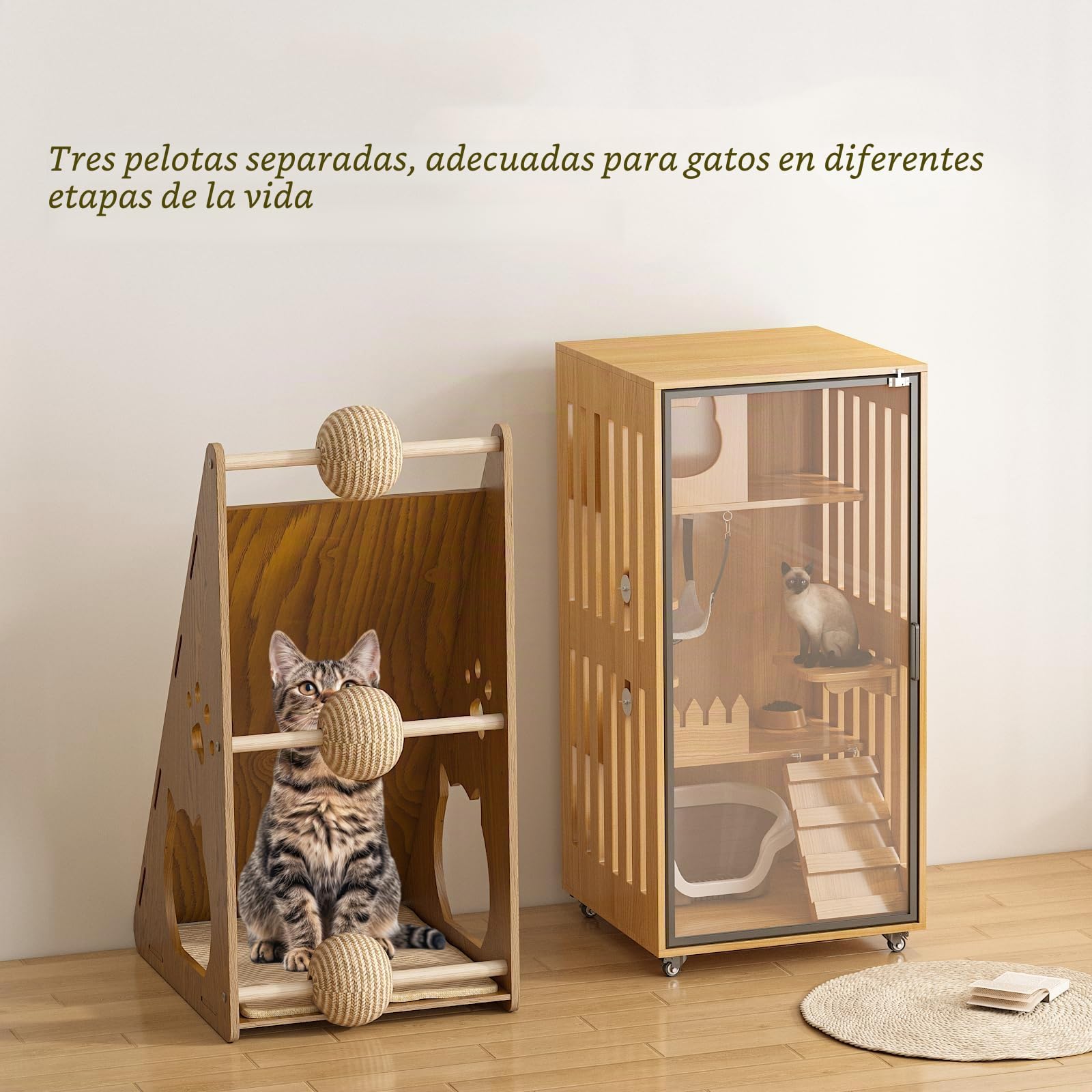 Rascador para gatos de 60 cm de alto | Rascador de cartón, con pelota de juego, cuerda de yute y cartón ondulado, fácil de montar