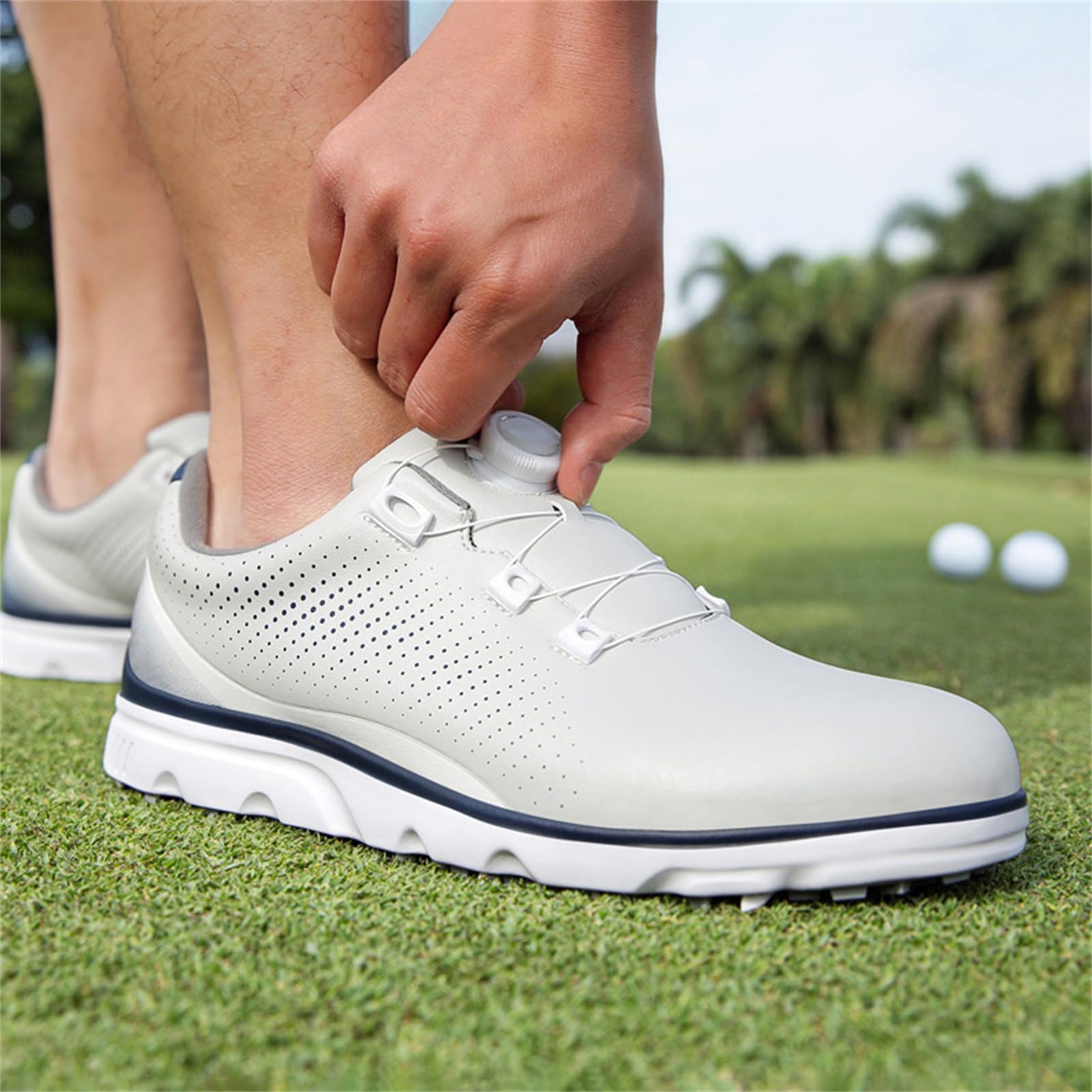 JiuQing Męskie buty golfowe skórzane wodoodporne bez kolców wygodne antypoślizgowe do golfa
