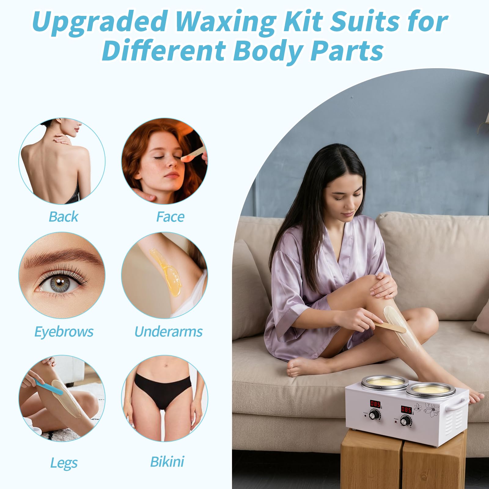 Double chauffe cire, iklestar kit professionnel appareil a cire chaude épilation, chauffe-cire électrique avec bâtonnets et bols en silicone pour utilisation à domicile, en spa ou en salon