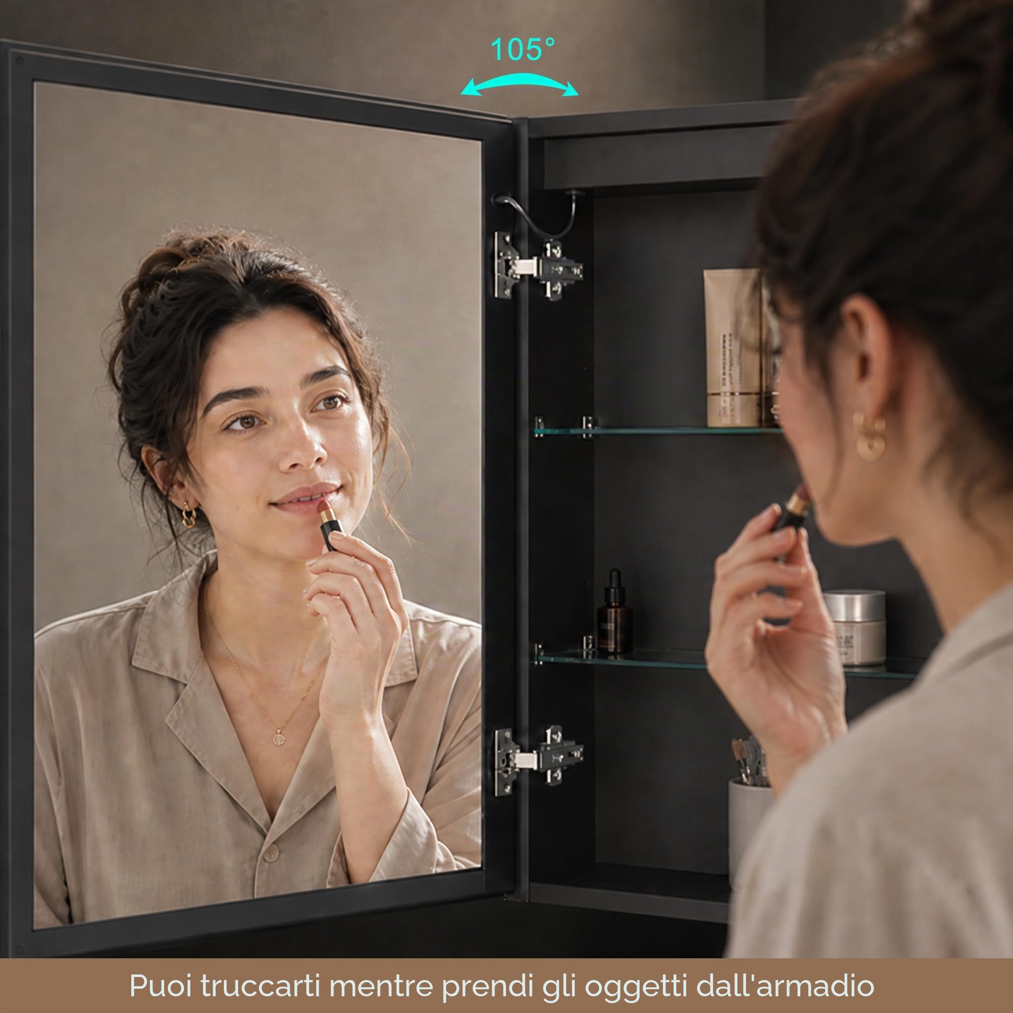 KWW LED Illuminato Bagno Medicine Cabinet con Specchio, Temperatura di Colore Regolabile, Luci Dimmabili Anti-Nebbia, Outlet & USBs, Armadio Medico Montato A Parete (2 ante-80×70)