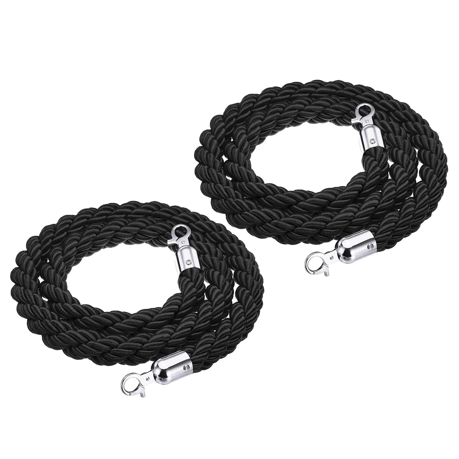 PATIKIL Stanchion Rope, 2 Pack 1.5m/5Ft Barrier Rope Twisted Post Ropes with Snap Hooks for Posts Stands Queue Divider Crowd Control of Hotel, Black Silver