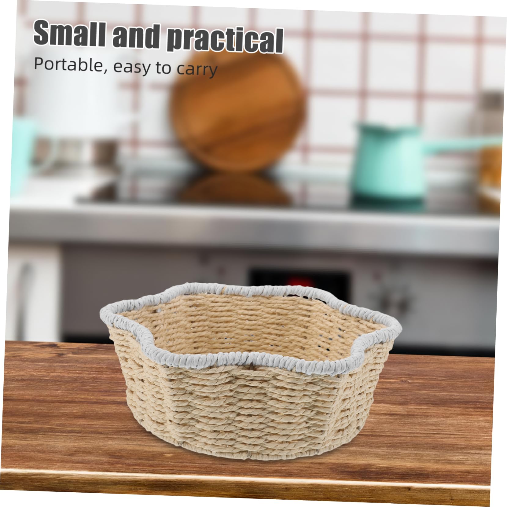 Cesta de Almacenamiento Tejida Mano Trenzado Organizador Decorativo de Imitación Ratán para Escritorio Sala Cocina y Baño Cesta Multiusos para Frutas y Snacks