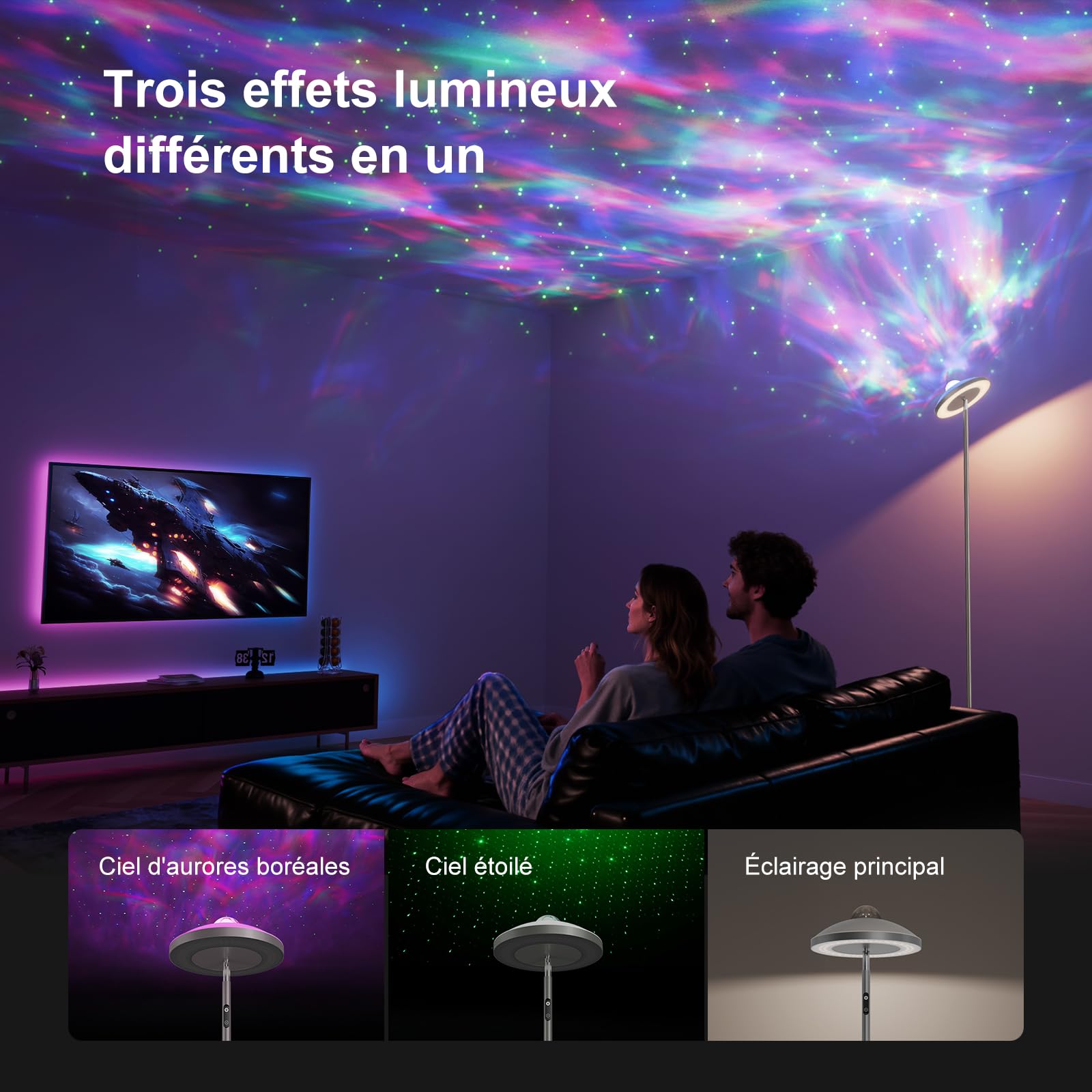 DUSKTEC Inteligentna Lampa PodłOgowa LED Do Salonu Z Pilotem | Projektor „GwieźDziste Niebo” I Lampa Do Czytania | Lampa PodłOgowa Z Funkcją śCiemniania I Timerem – Do Pokoju DziecięCego I Biura