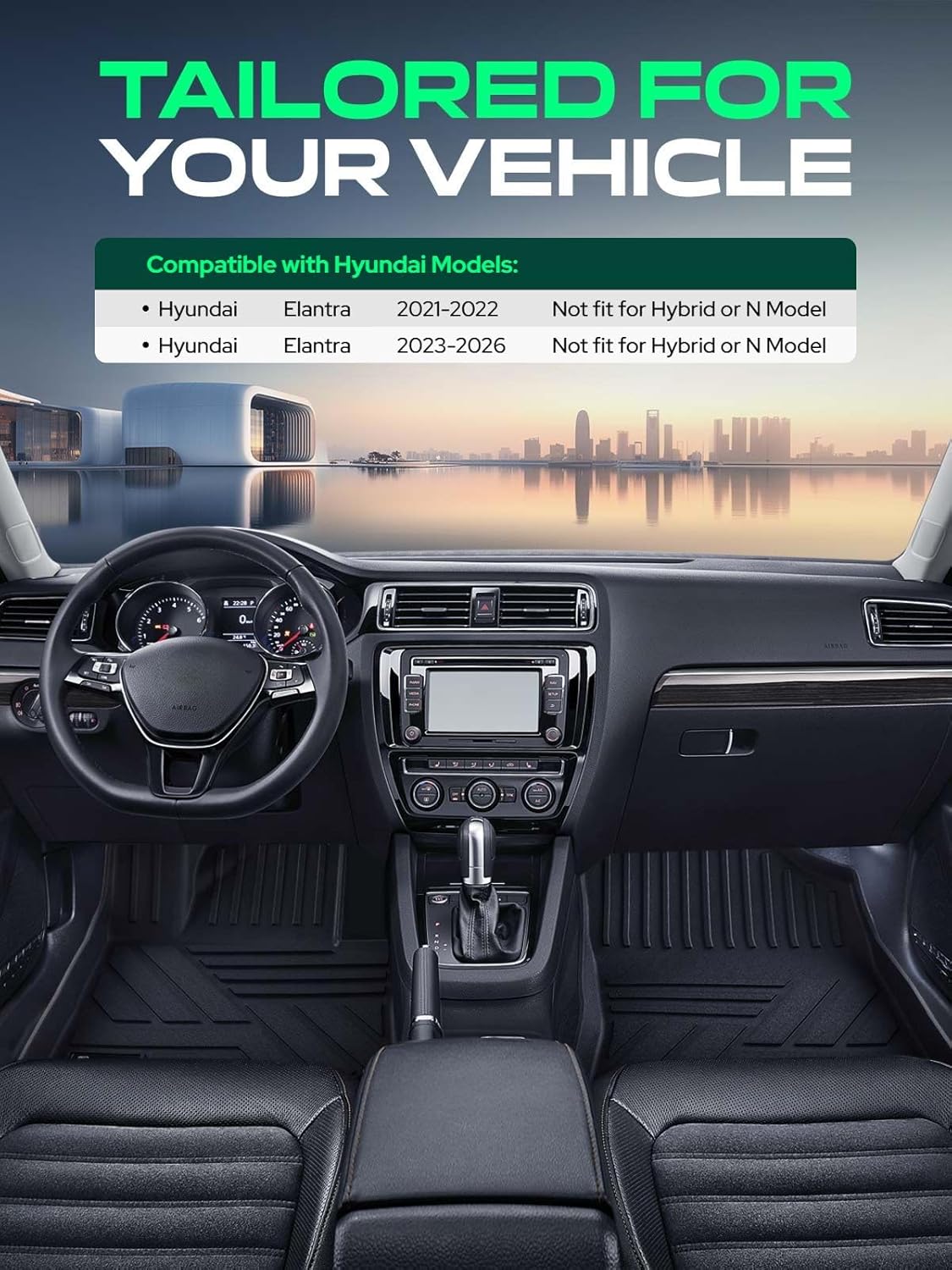 YHTAUTO Floor Mats & Cargo Mat Compatible with Hyundai Elantra 2021-2026 (Not Hybrid), TPE Floor Liners All-Weather Protection Custom Fit, 1st & 2nd Row & Trunk Mat, Set of 4 - Image 3