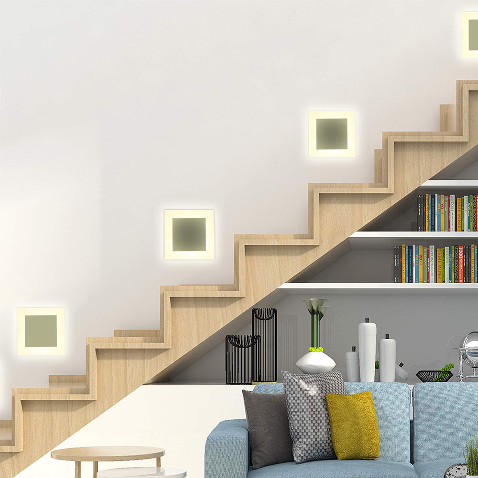 ERWEY 3W Applique Encastrée LED Blanc Chaud Luminaire Escalier Spot LED Encastrable Eclairage d’Escalier 4Pcs