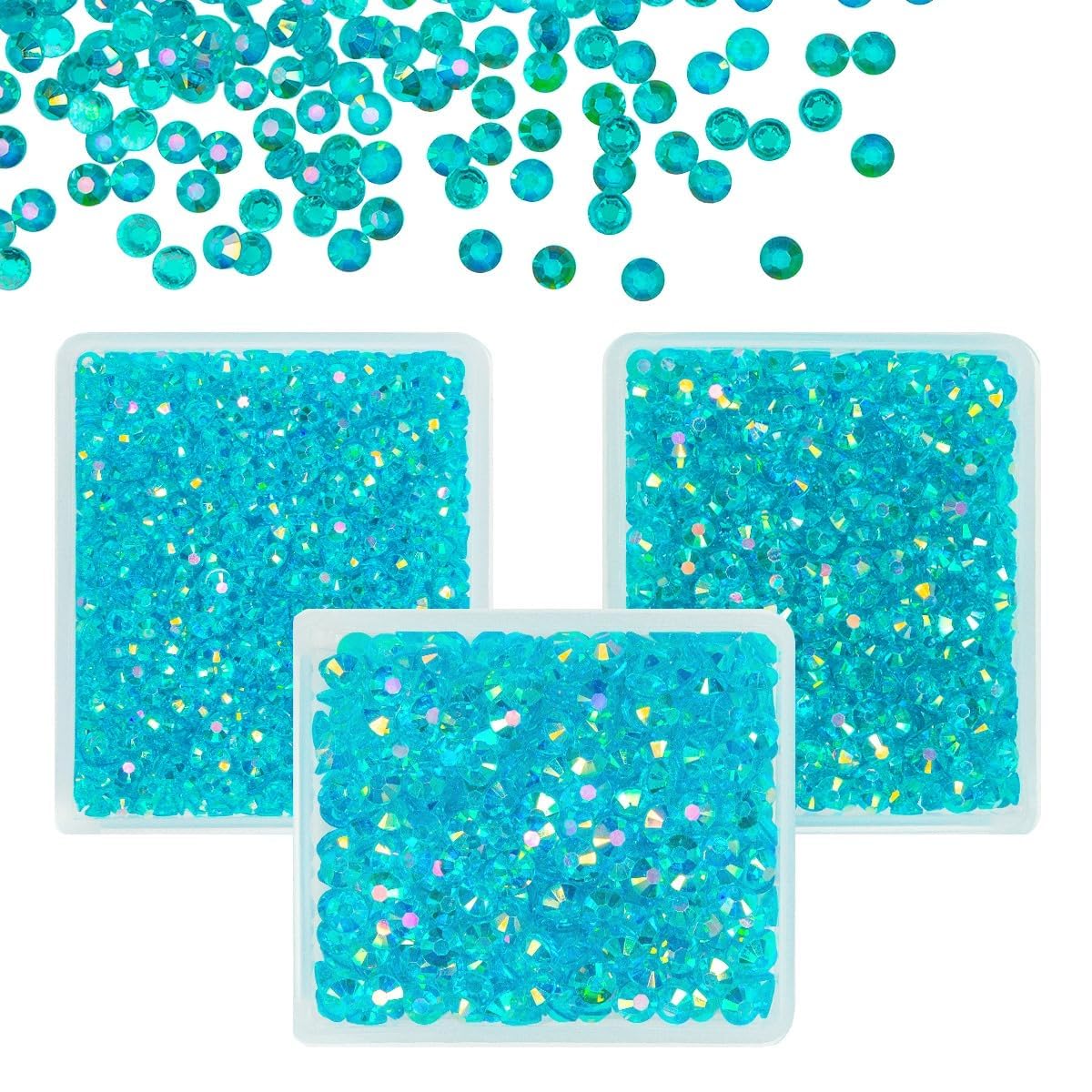 qiipii Transparent Teal Blue AB Resin Rhinestones for Crafting 3mm 4mm 5mm Clear Turquoise Blue Flatback Jelly Stones Bulk SS10 SS16 SS20 Diamonds