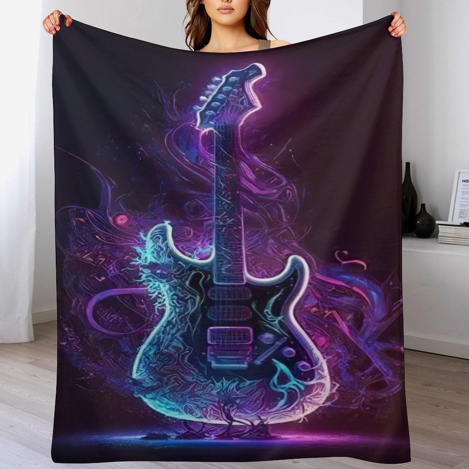 Couverture polaire guitares plaid lit canape flannel douce chaude legere