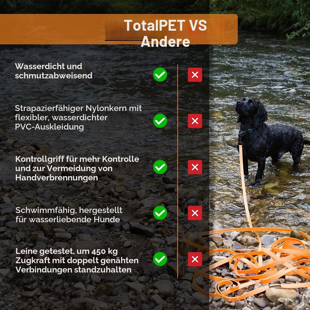 Total Pet Wasserdichte Trainingsleine für Hunde – Extra lange 20m Leine – geeignet für alle Größen
