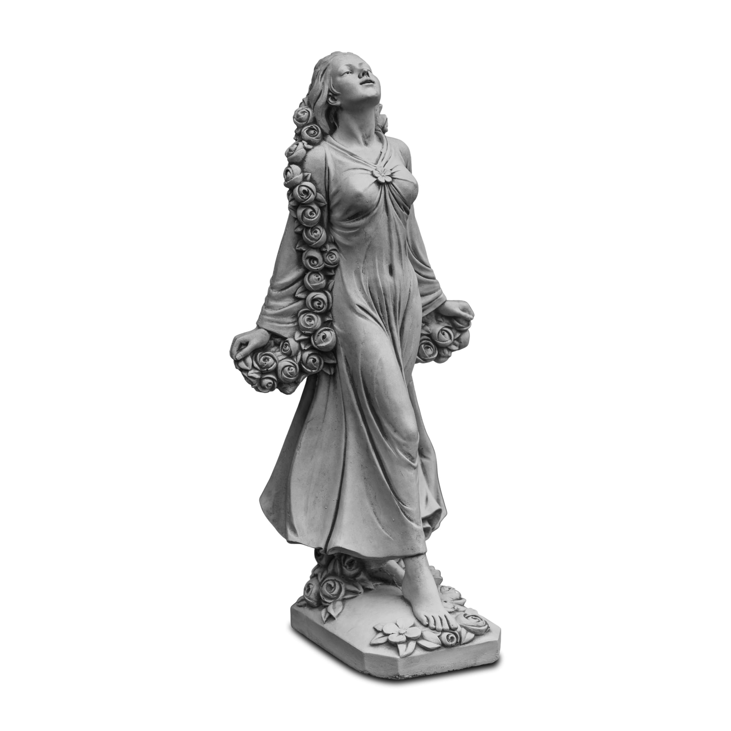 gartendekoparadies.de Statue Flora Gartenfigur, Steinguss, H. 78 cm, 34 kg, Römische Göttin mit Rosenranken, Gartendekoration für Terrasse und Blumenbeet, Frostsicher