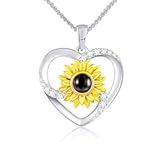 SNZM Heart Necklace for Women 100 Languages I Love You Crystal Pendant&comma; Sunflower Jewelry Gifts for Mum&comma; Girlfriend On Anniversary&comma; Birthday&comma; Valentine&apos;s Day