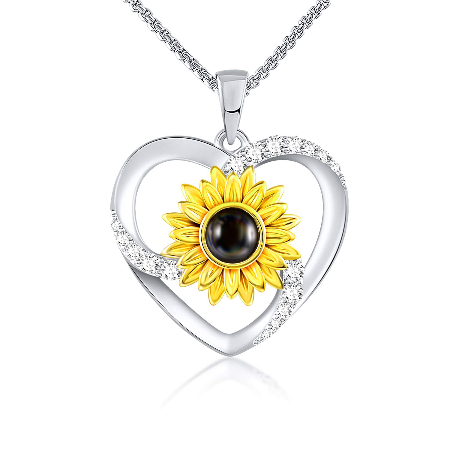 Heart Necklace for Women 100 Languages I Love You Crystal Pendant, Sunflower Jewelry Gifts for Mum, Girlfriend On Anniversary, Birthday, Valentine's Day