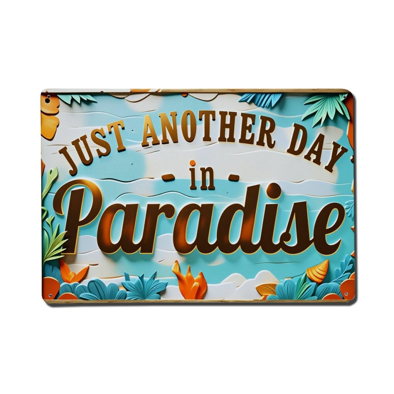 Tropical Paradise Scene Pattern Print Tin Sign Vintage Metal Poster, Home Bar Garage Man Cave Cafe Indoor & Outdoor Wall Decoration 8x12Inches