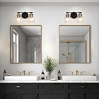 Vista 3 de Lámparas de tocador de baño, luces de tocador de oro negro con pantallas de vidrio sembrado, 2 luces, moderno, granja, baño, aplique de pared sobre