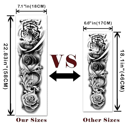 Miniatura 2 de Yazhiji Tatuajes temporales extragrandes 8 hojas de tatuajes falsos de brazo completo y 8 hojas de pegatinas de tatuaje de medio brazo para hombres