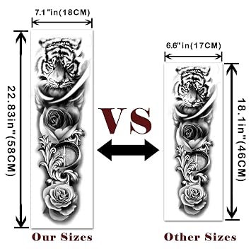 Yazhiji Extra Large Temporary Tattoos 8 Sheets Full Arm Fake Tattoos and 8 Sheets Half Arm Tattoo Stickers for Men and Women (22.83X7.1)