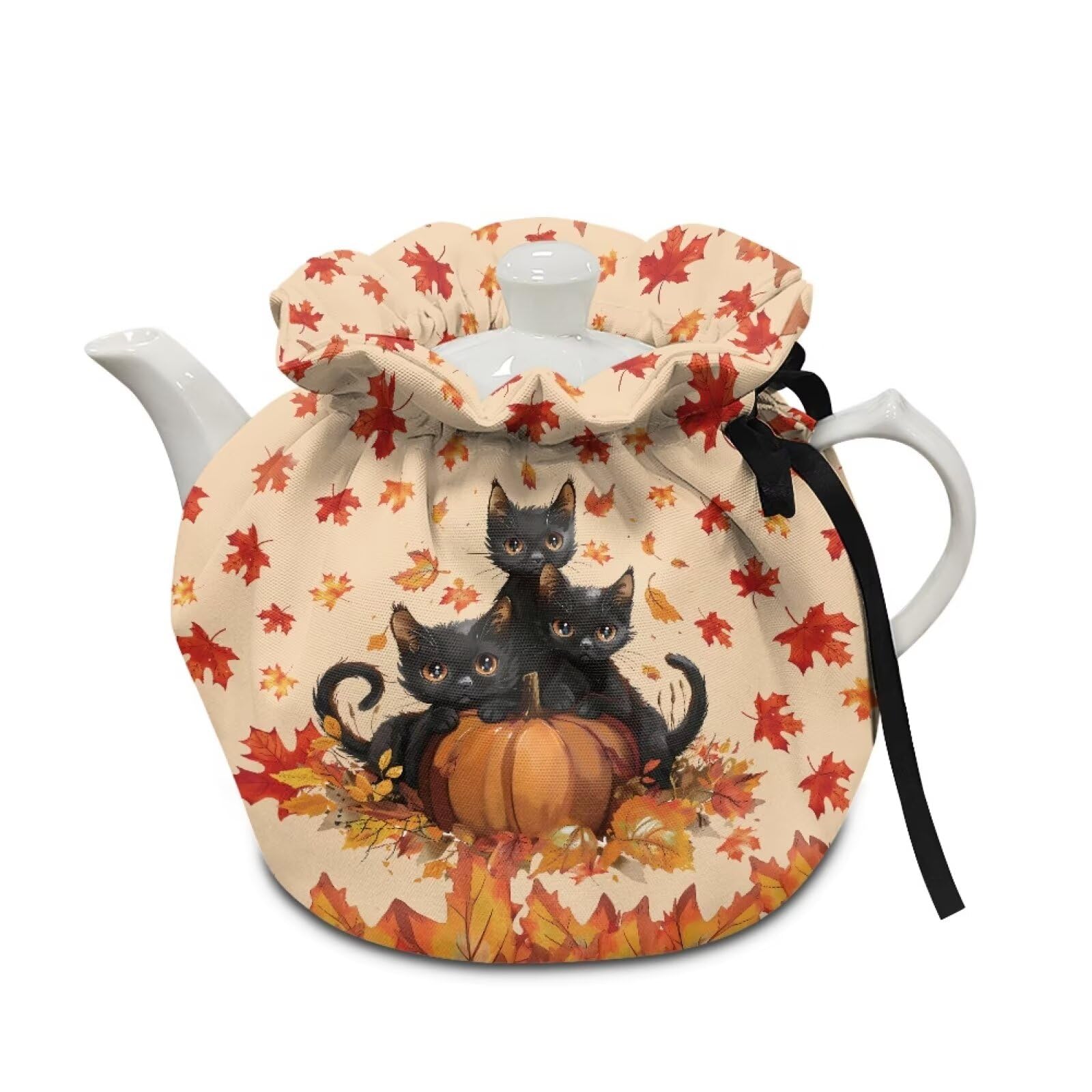 Funda para tetera con diseño de calabaza y gato negro aislante