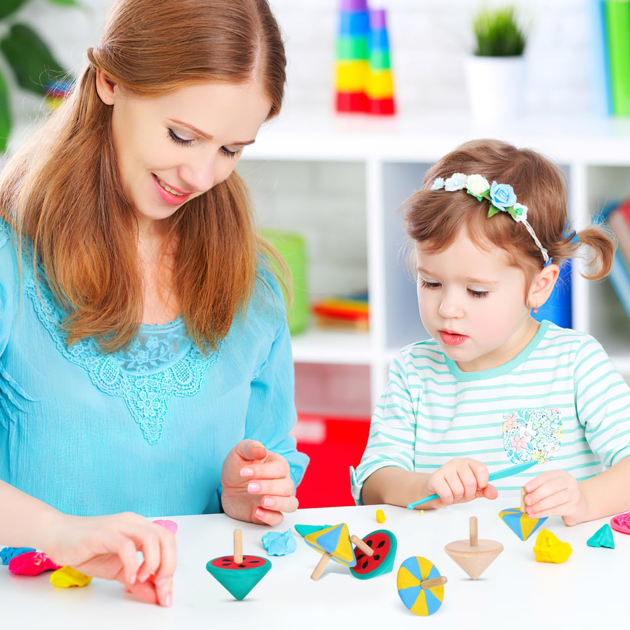 Parte superior giratoria de madera sin terminar, giroscopios artesanales para bricolaje, niños, juguete para fiesta, Año Nuevo, 12 unidades 5