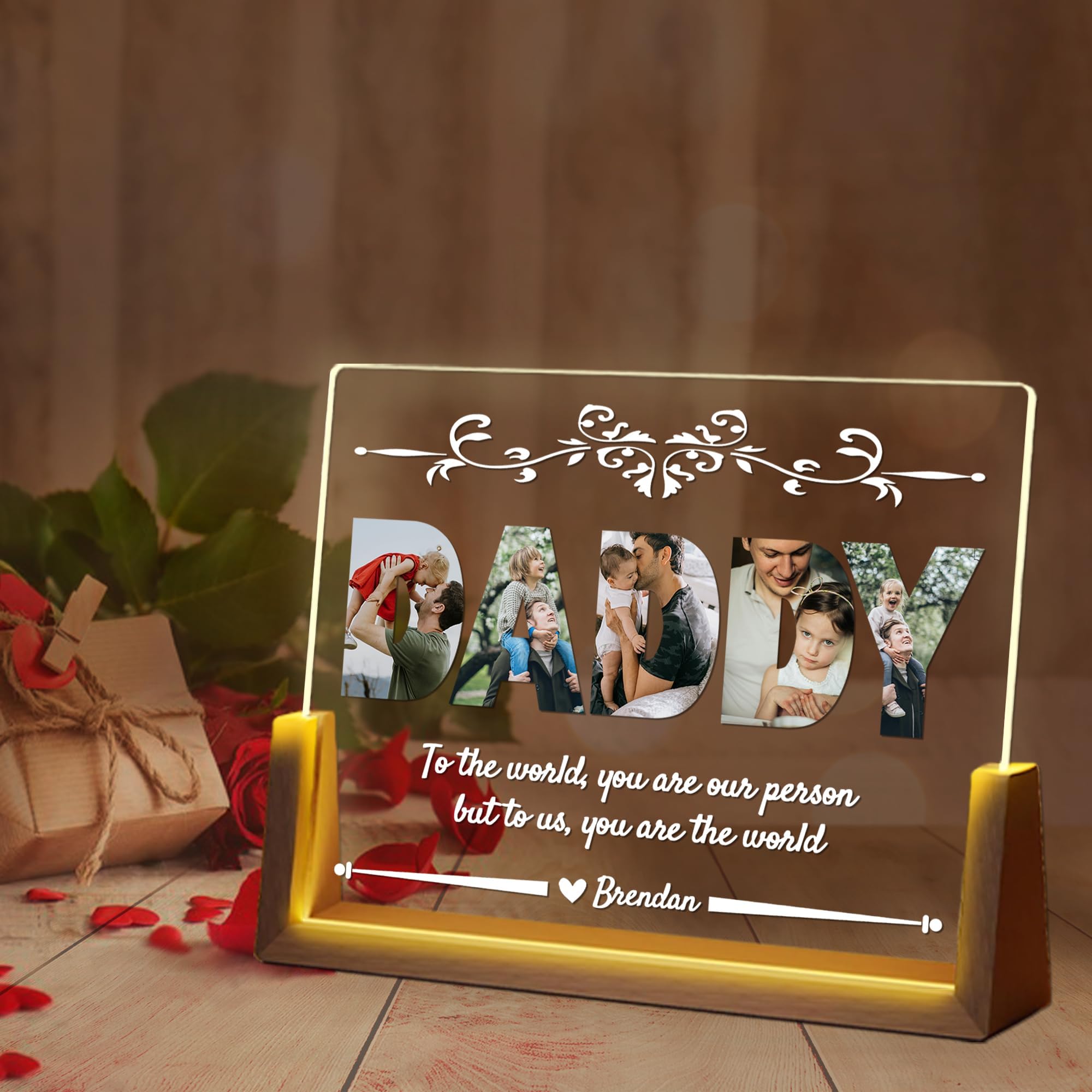 Ship Next Day Personalized Father's Day Birthday Gifts from Daughter Son Wife - Custom Light Up Acrylic Picture Frame Gifts for Dad, Personalized Christmas Gifts for Dad, Father, Grandpa